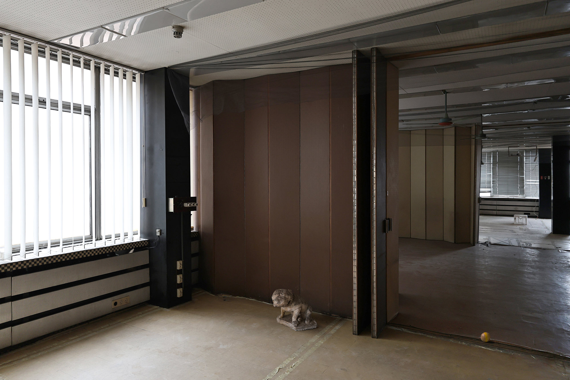 Andreea Anghel - Spatial intervention *dog sculpture, pétanque ball⎼