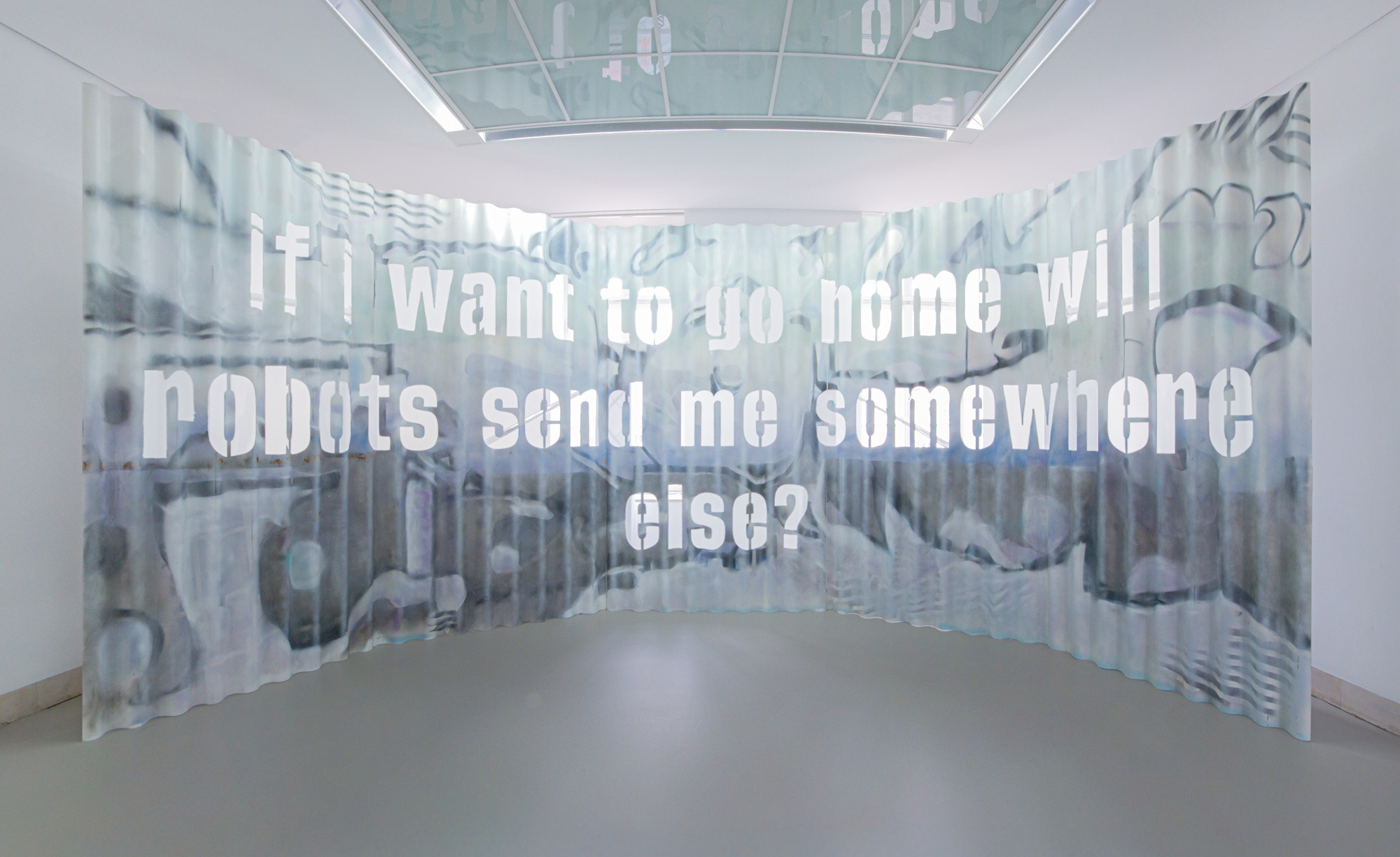 Installation view: Flaka Haliti, If I Want to Go Home Will Robots Send Me Somewhere Else?, 2021, Photo: Kai Knoerzer © the artist and Galerie Stadt Sindelfingen, Courtesy: Galerie Stadt Sindelfingen