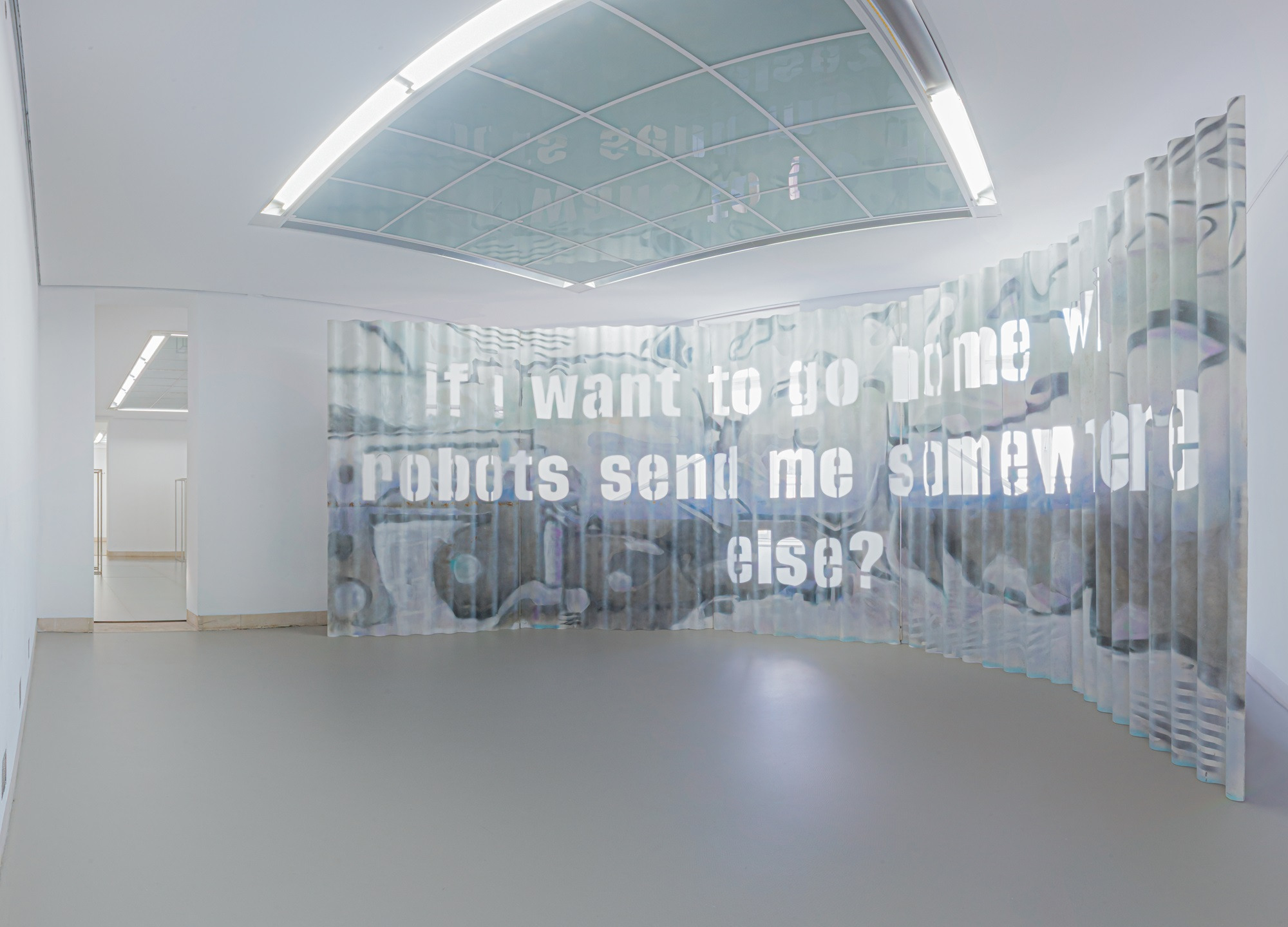 Installation view: Flaka Haliti, If I Want to Go Home Will Robots Send Me Somewhere Else?, 2021, Photo: Kai Knoerzer © the artist and Galerie Stadt Sindelfingen, Courtesy: Galerie Stadt Sindelfingen