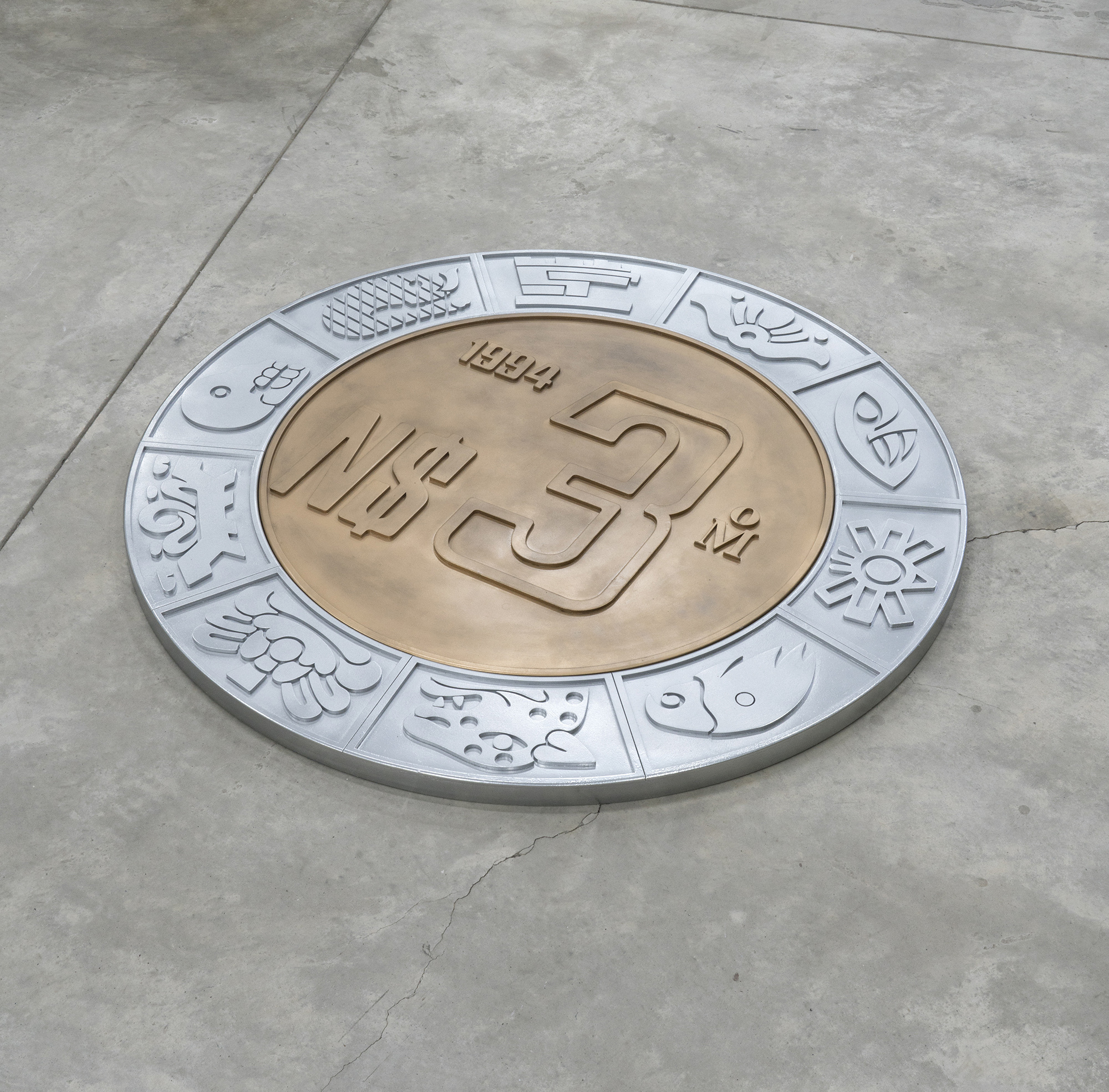 Marek Wolfryd and Alberto Vivar Lucid Dreams of a Developing Economy Enamel, lacquer, polyurethane resin and bitumen of Judea on wood 120 x 120 x 4.5 cm 2026