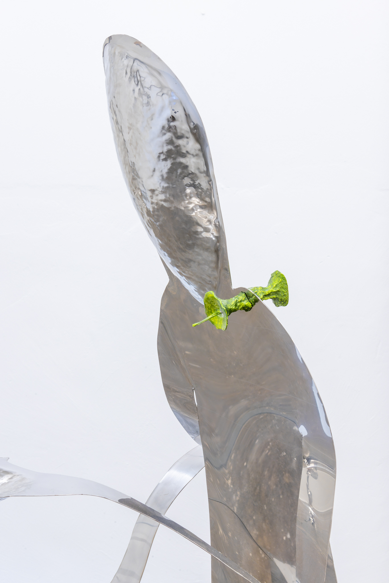 Matti Sumari: Varjo (Shadow), 2023, stainless steel (from an illegal catering operation), anodized aluminum, cast from found metal, 210 x 90 x 150 cm