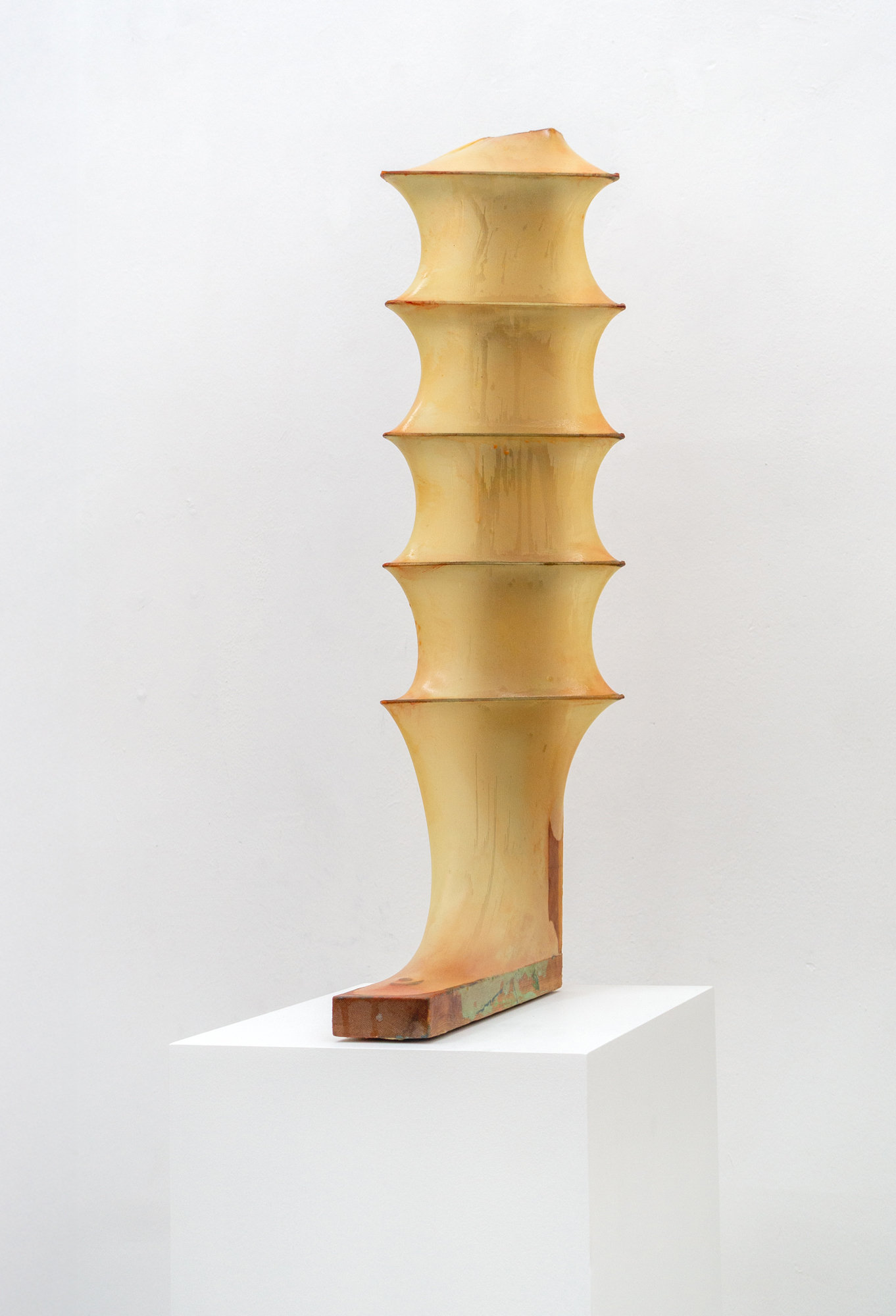 Reinert Keuter · Monitor_Short_CUT_3 · Wood, aluminium, lacquer on polyester fabric · 20 × 68 × 26 cm · 2025