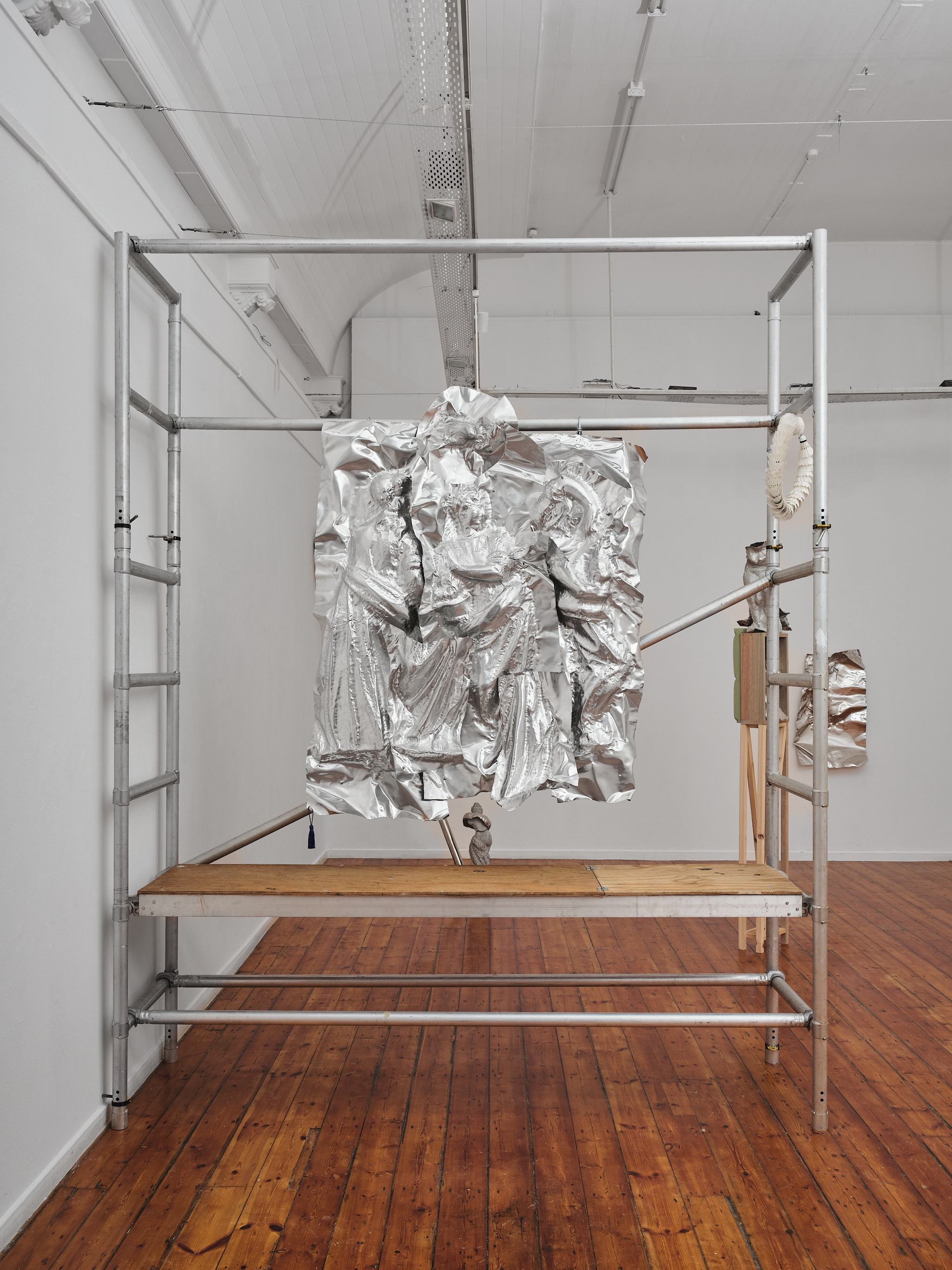 "Sorelle", 2025,Forged Aluminium on faux-suede upholstered board (back) 170 x 140 x 25 cm (l x w x d)