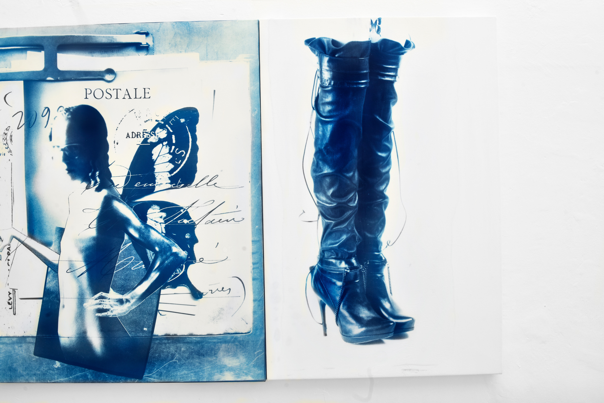 Henry Belden "Boots Portrait", 2026, cyanotype on cotton, 81 x 53 cm