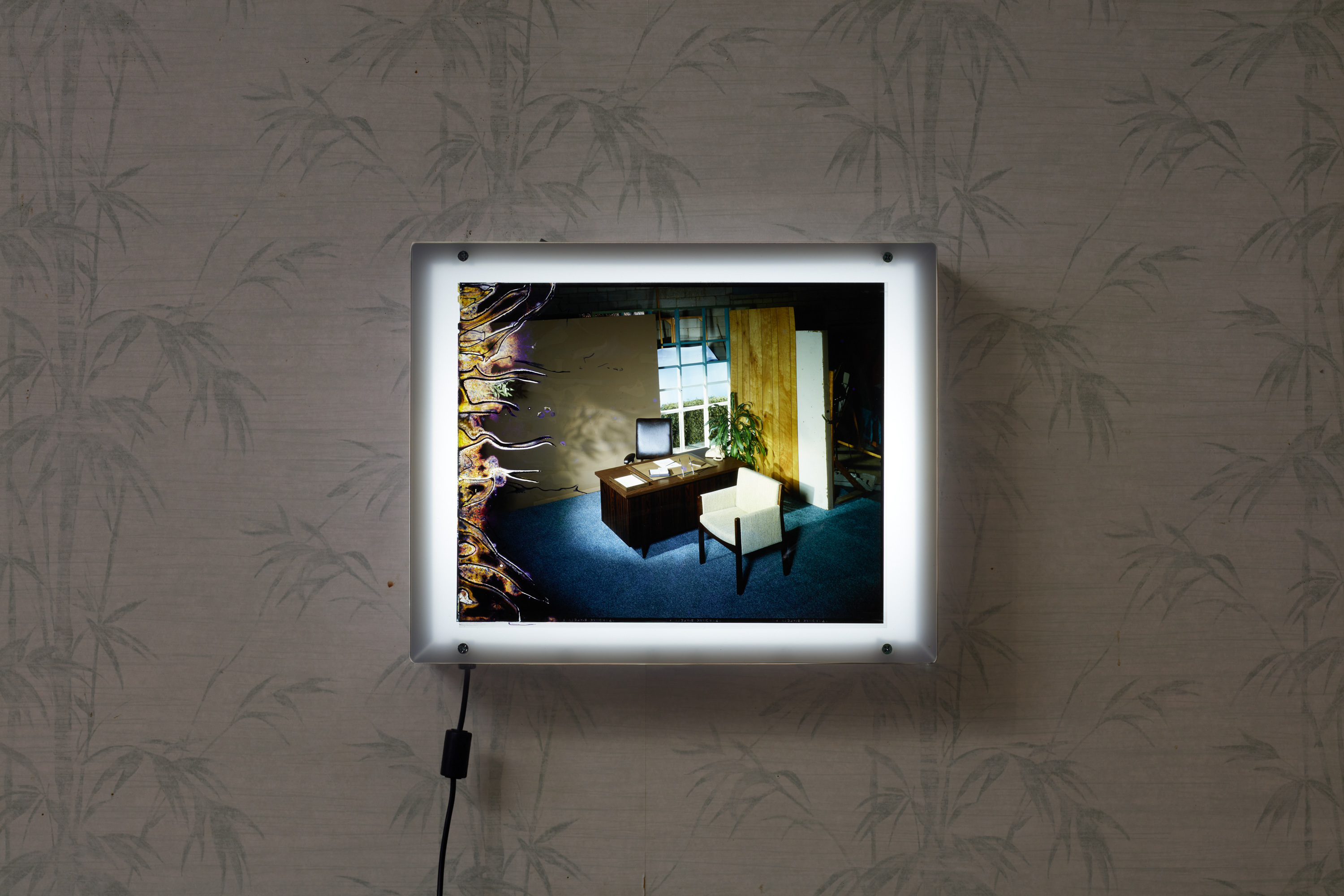 Ruyell Ho, selected flood-damaged 8x10 inch color transparencies from Communigrafix  Photographic Studios, Chicago, Illinois, circa 1982, acrylic, Port-a-Trace lightboxes