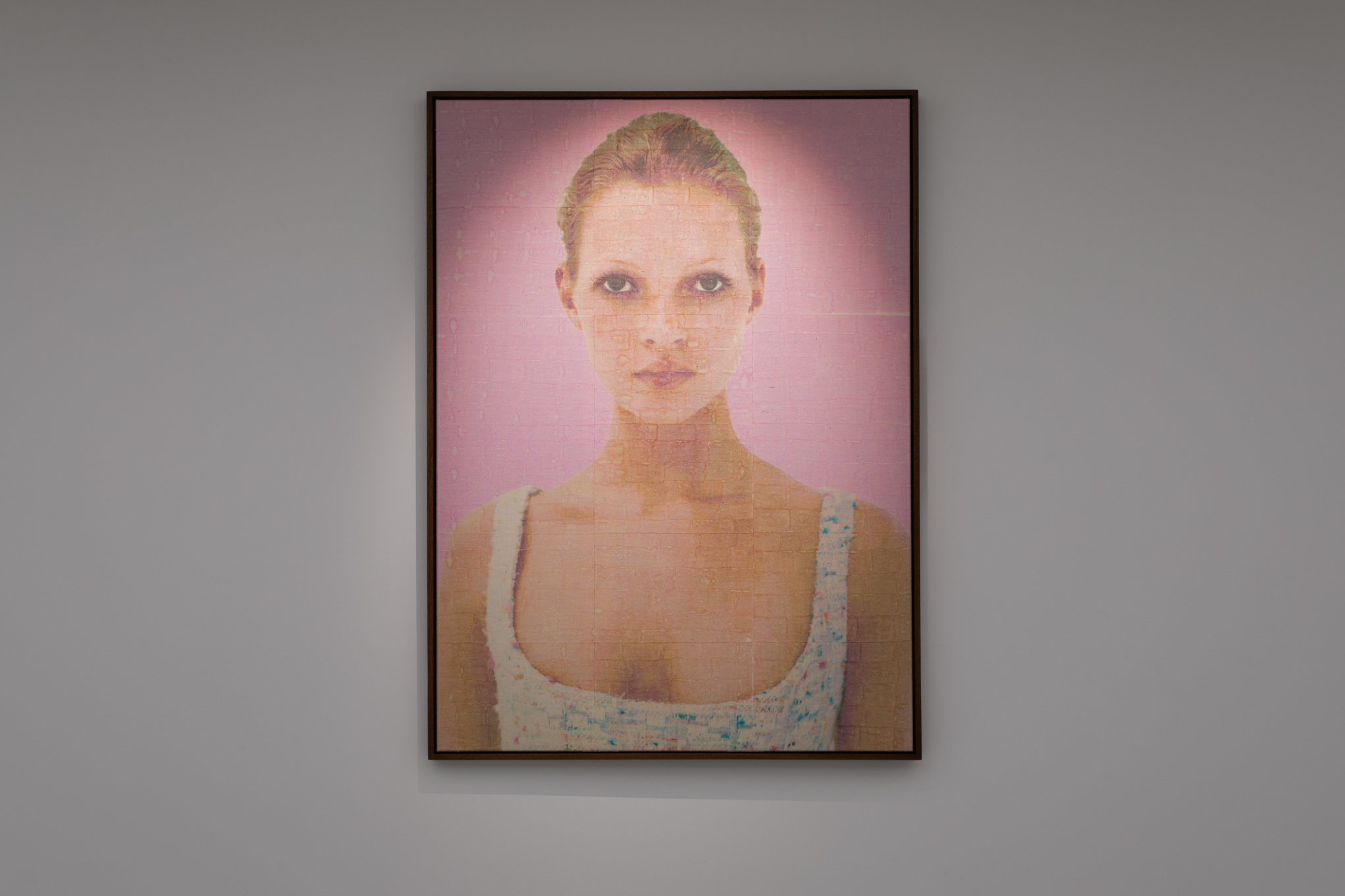 Sasha Kupriyanov, “It girl”, 2026, hemp fabric, photo transfer, wood, 113 x 83 cm