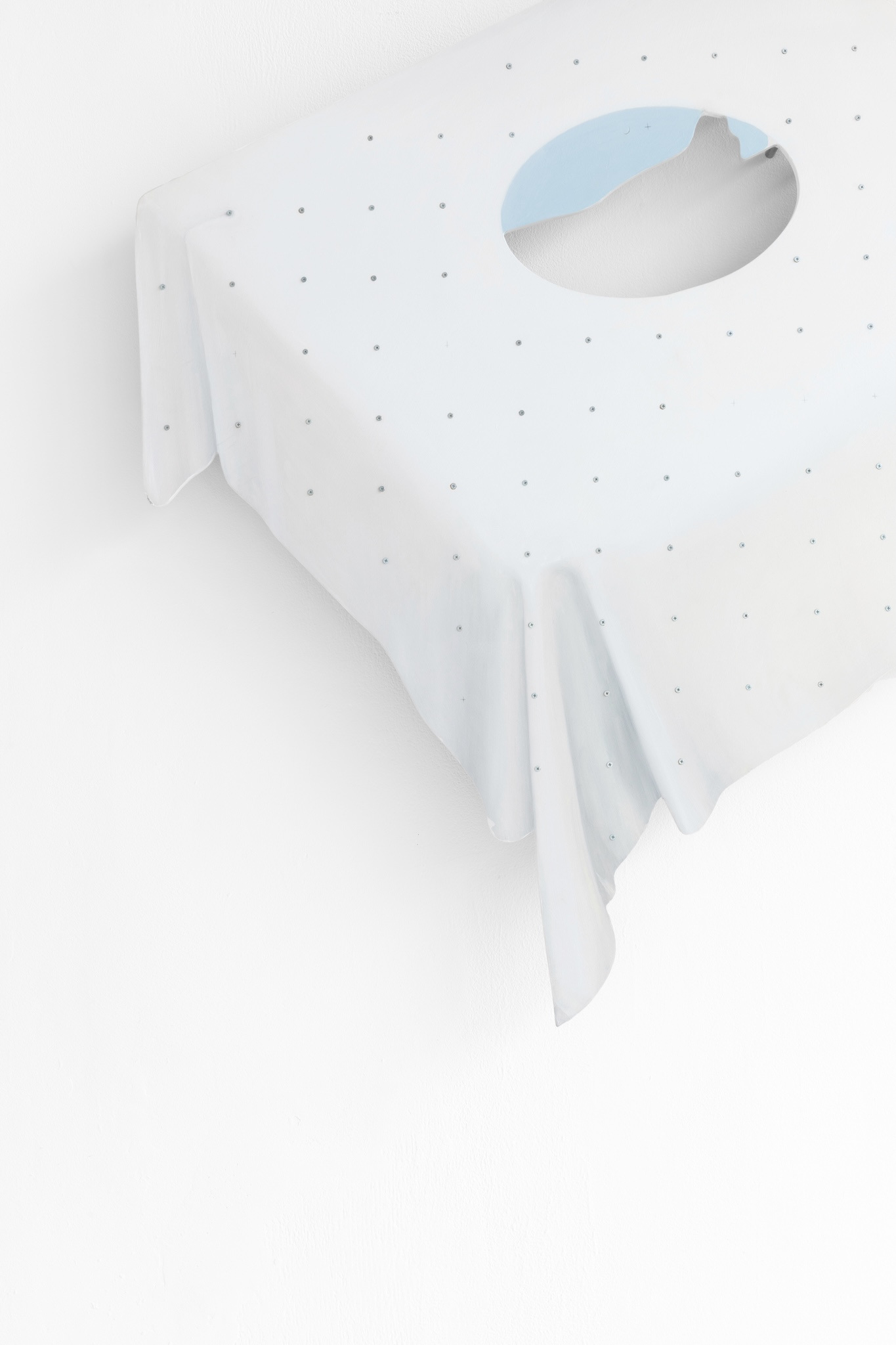 Emily Dietrich, Table 1, 2023, 110 × 120 × 10 cm, Oil and pencil on MDF, stainless steel, screws