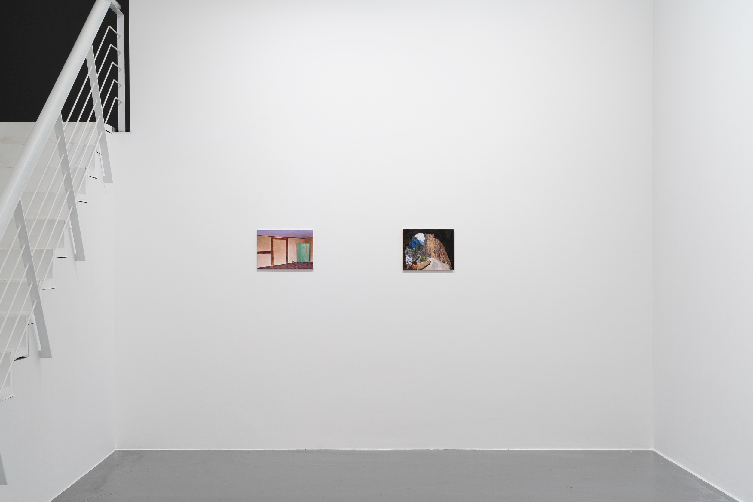 Lin Olschowka Get-together, 2025 acrylic on chalk on wood 28,5 x 41,5 cm, Lin Olschowka White Hole, 2025  acrylic on chalk on wood 30 x 37,5 cm