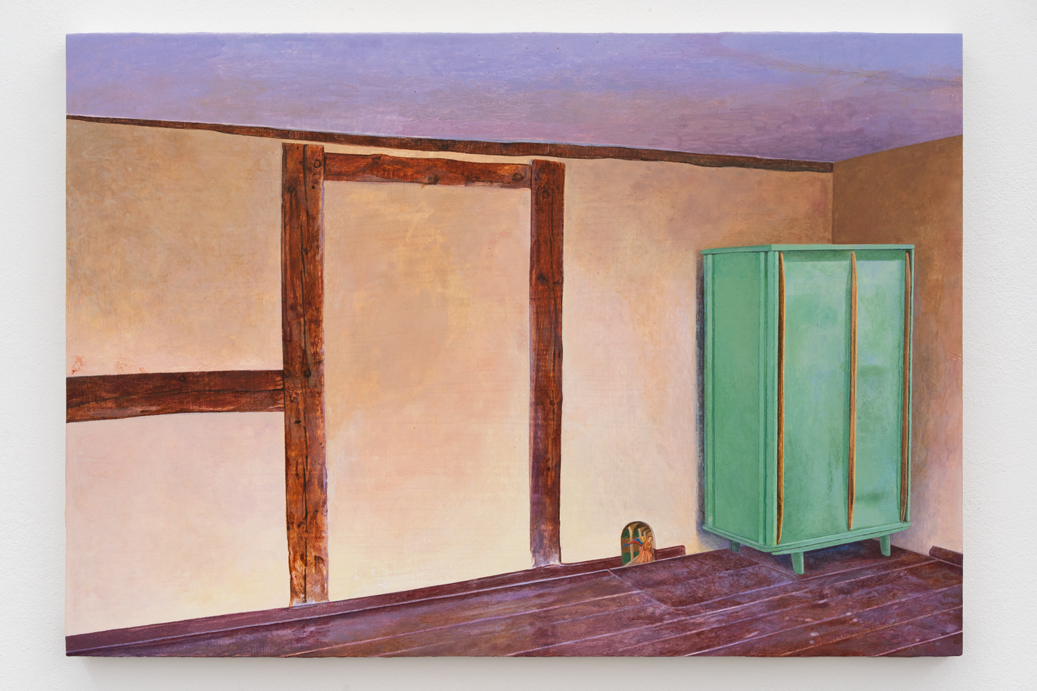 Lin Olschowka Get-together, 2025 acrylic on chalk on wood 28,5 x 41,5 cm