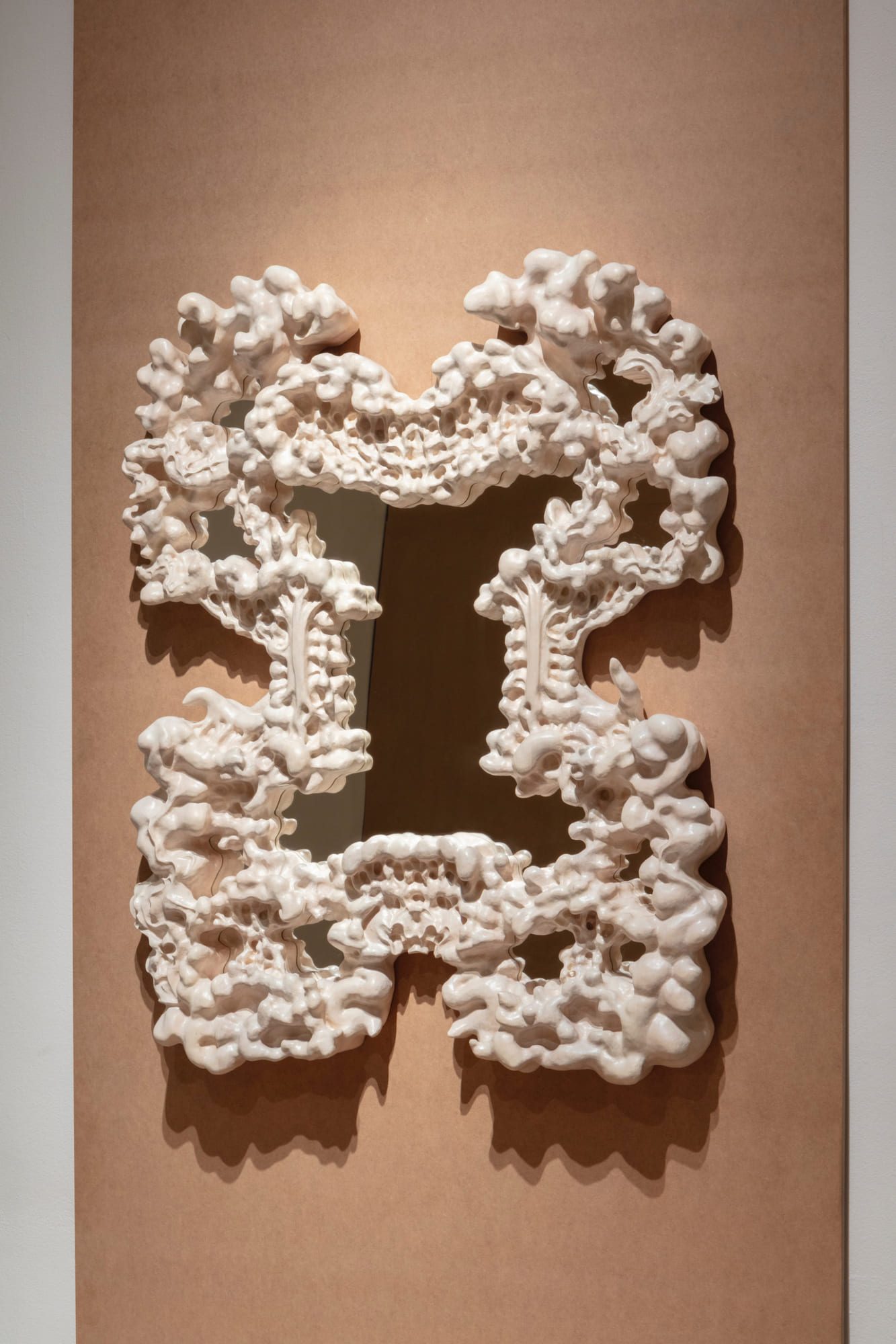 The Bloom of Bones Mirror, 2024; exhibition view from It Grows With You, 2026, MeetFactory