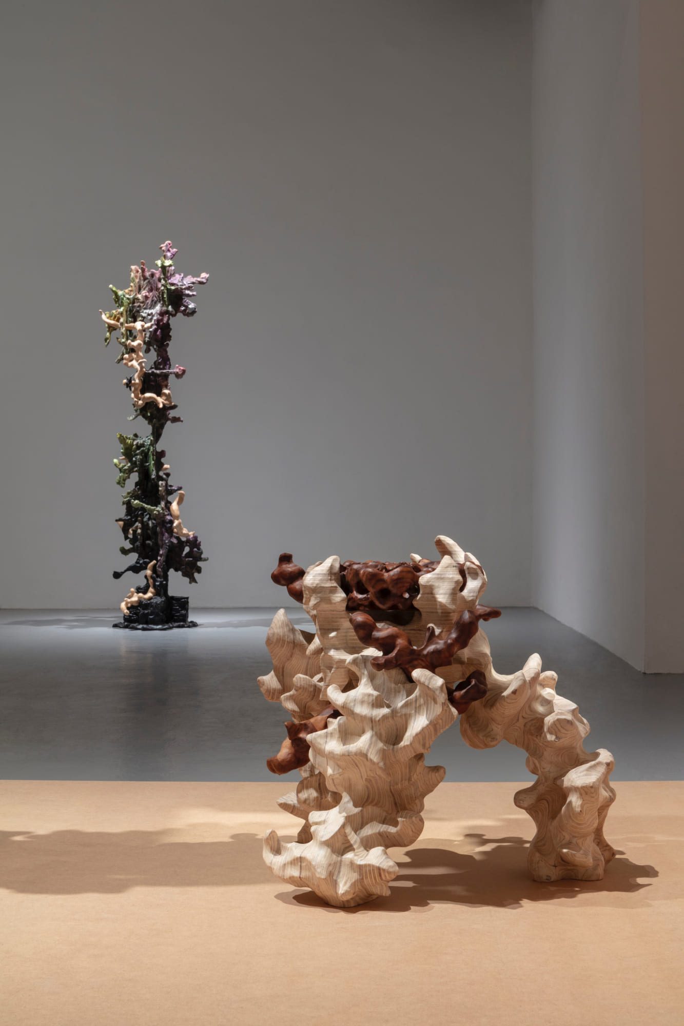 Thistle, 2023; Bark and Veins, 2023; exhibition view from It Grows With You, 2026, MeetFactory