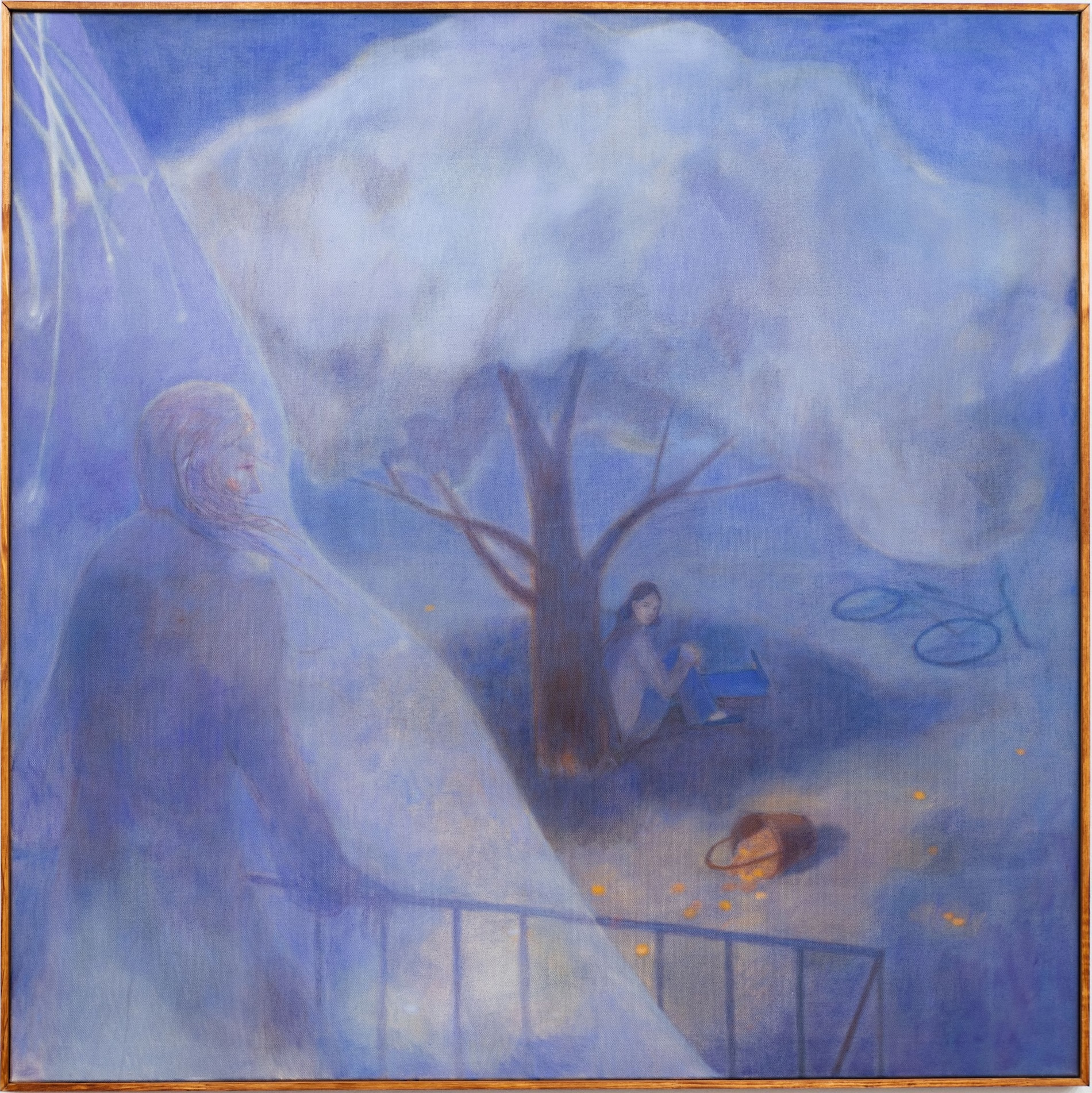 Masha Kovtun, The peach tree next door grew over our fence, 2025, Oil on canvas, 120 x 120 cm