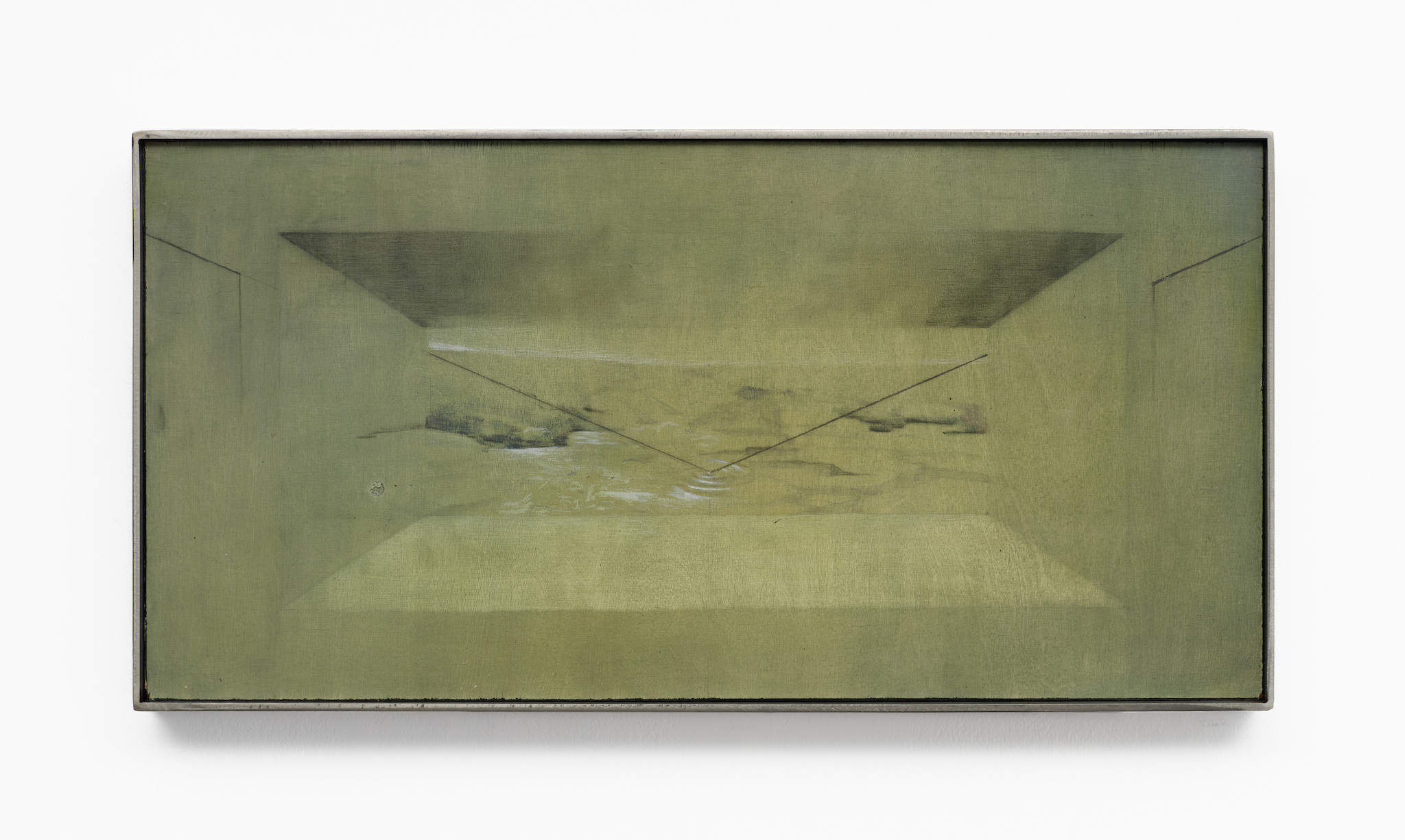 Jakub Michalak, Untitled, 2026, acrylic and pencil on wooden panels, artist’s metal frame 31 x 61 cm, Photo: Julia Malmquist