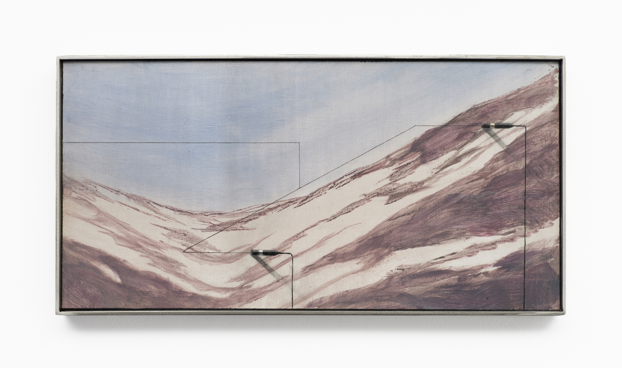 Jakub Michalak, Untitled, 2026, acrylic and pencil on wooden panels, artist’s metal frame 41 x 81 cm, Photo: Julia Malmquist