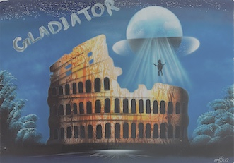 Josep Maynou, Gladiator, 2023, mixed media on paper, 45 x 55 cm, courtesy UNA & the artist. 