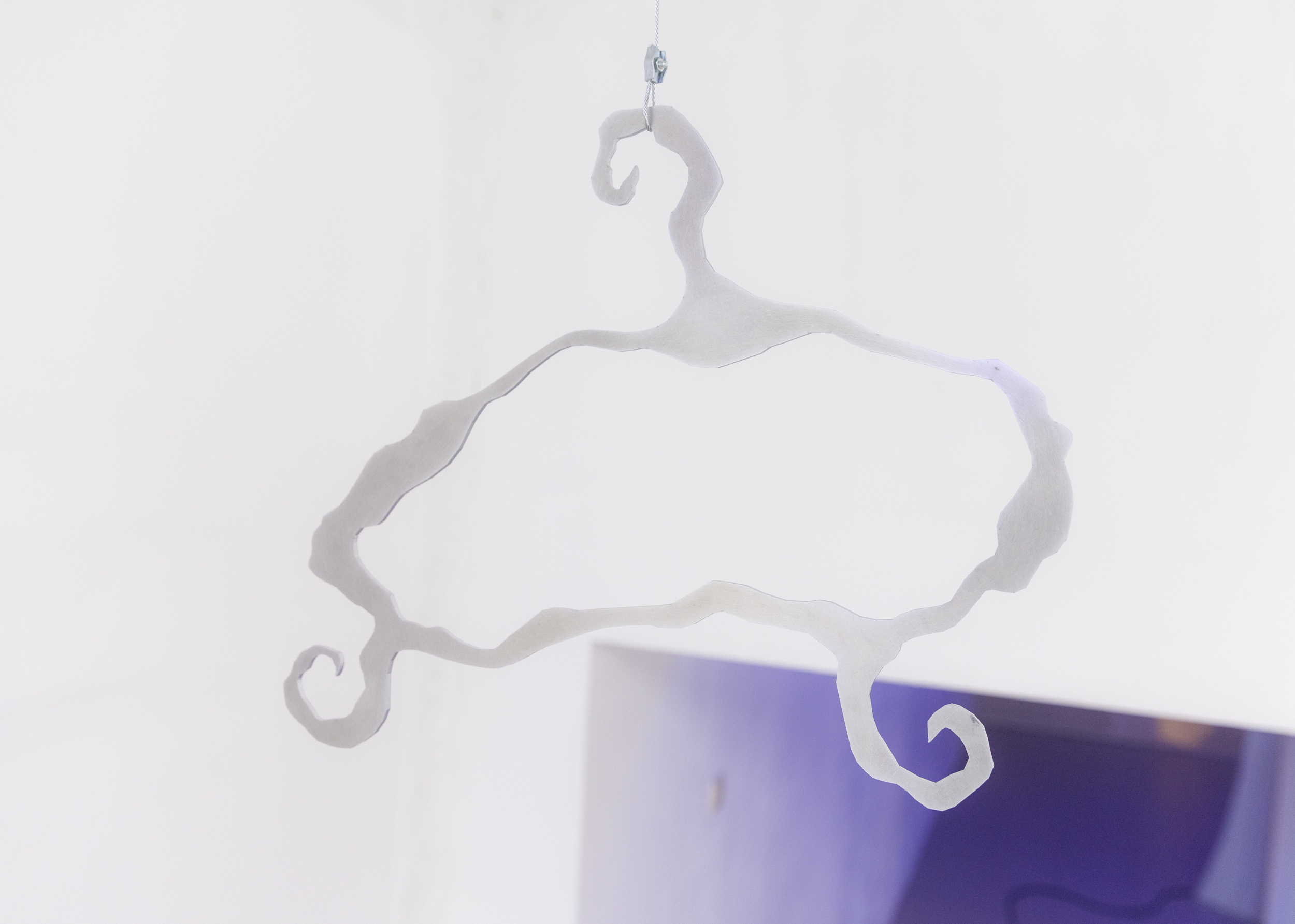 Natalija Gucheva, suspended rehearsal, 2024, Laser-cut aluminium, 44 x 36 x 4 cm. rippling through by Natalija Gucheva & Julia Tröscher, 20.03 - 26.04.2026, cur. by Camille Van Meenen, at Komplot, Brussels. Image Jan Staiger