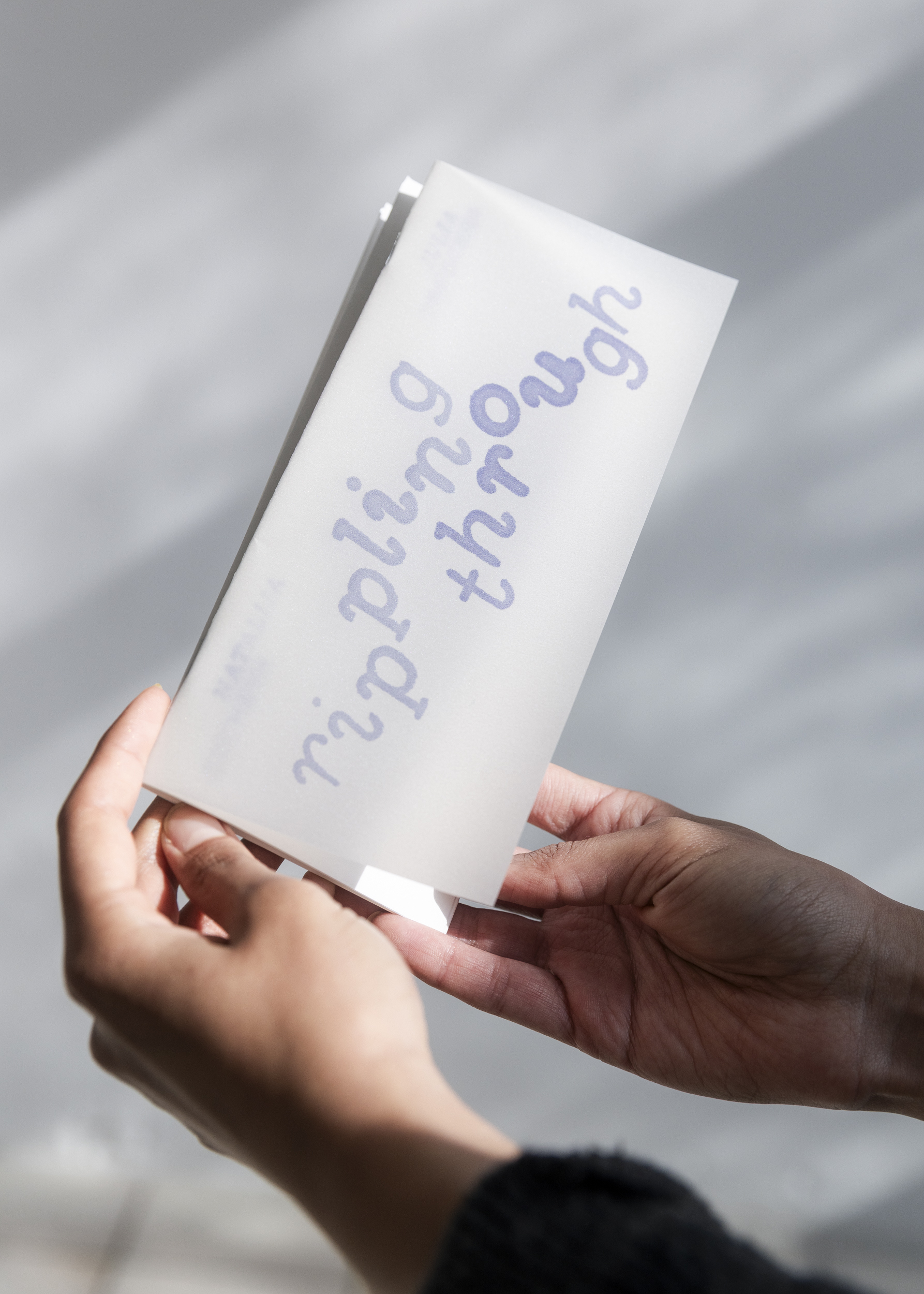 rippling through, publication, Graphic Design Emma Burel. rippling through by Natalija Gucheva & Julia Tröscher, 20.03 - 26.04.2026, cur. by Camille Van Meenen, at Komplot, Brussels. Image Jan Staiger