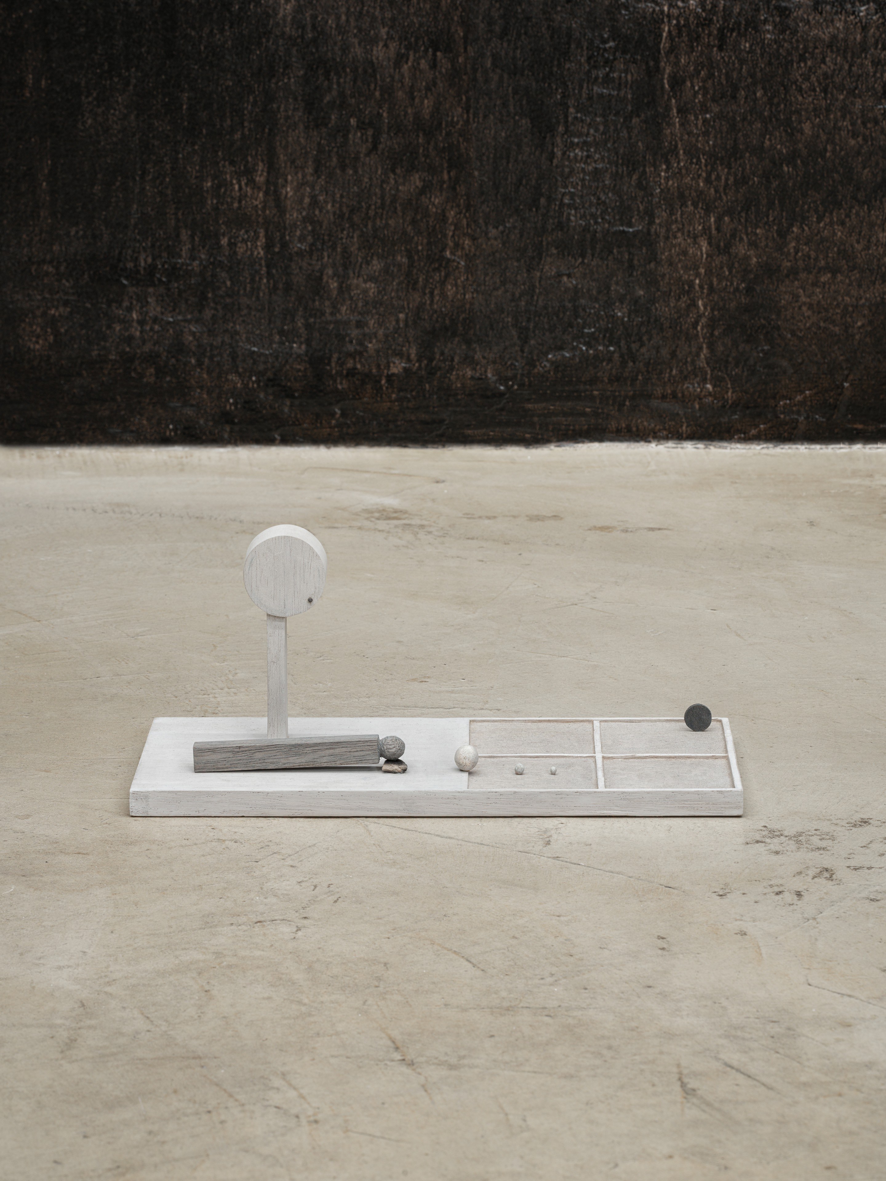 Kenji Ide, Leaning into a dream, 2026 Wood, water color, acrylic varnish, sand stone, 33 x 15 x 14 cm