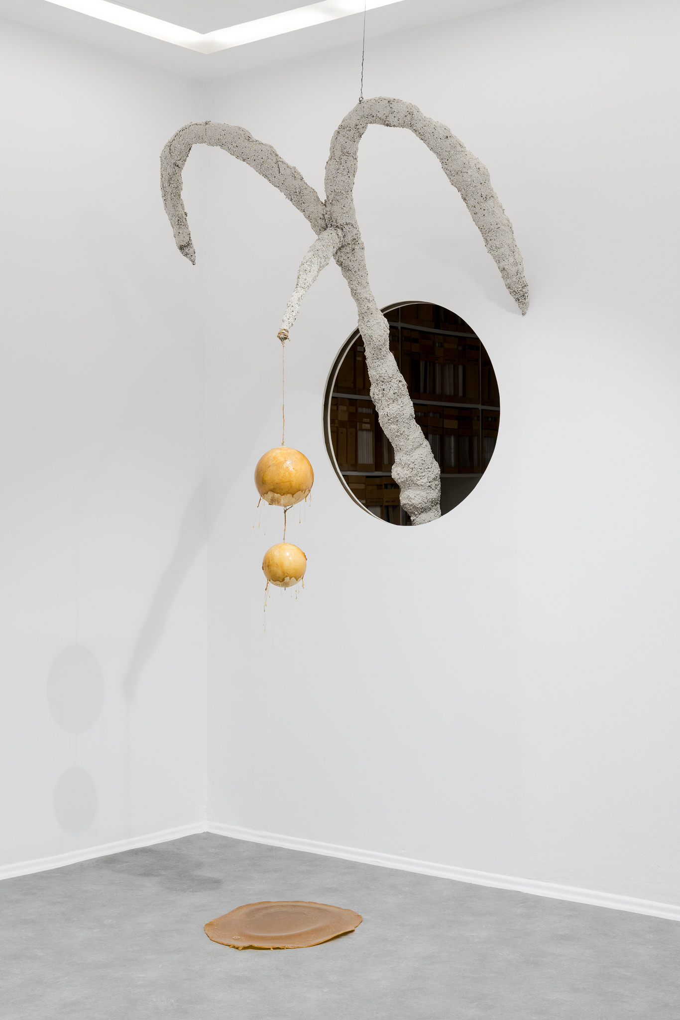 Kasper Lecnim, Irmina Rusicka, 'Happens to the Best of Us', 2026, jute twine, rubble, reinforcing bar, Alupex, cotton, glutin glue, 262 x 205 x 110 cm