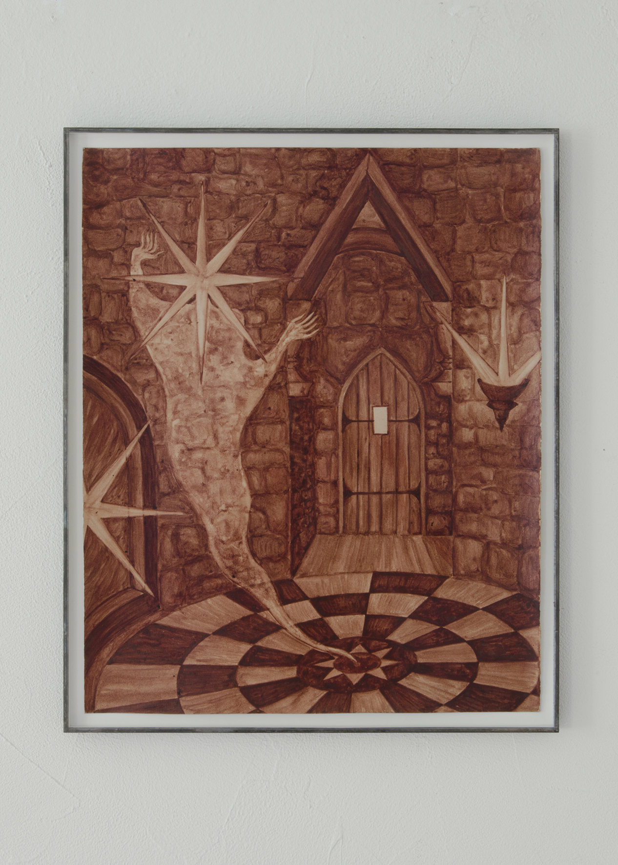Alison Flora, Sanctuaire étoilé, 2023, Human blood on paper, lead frame