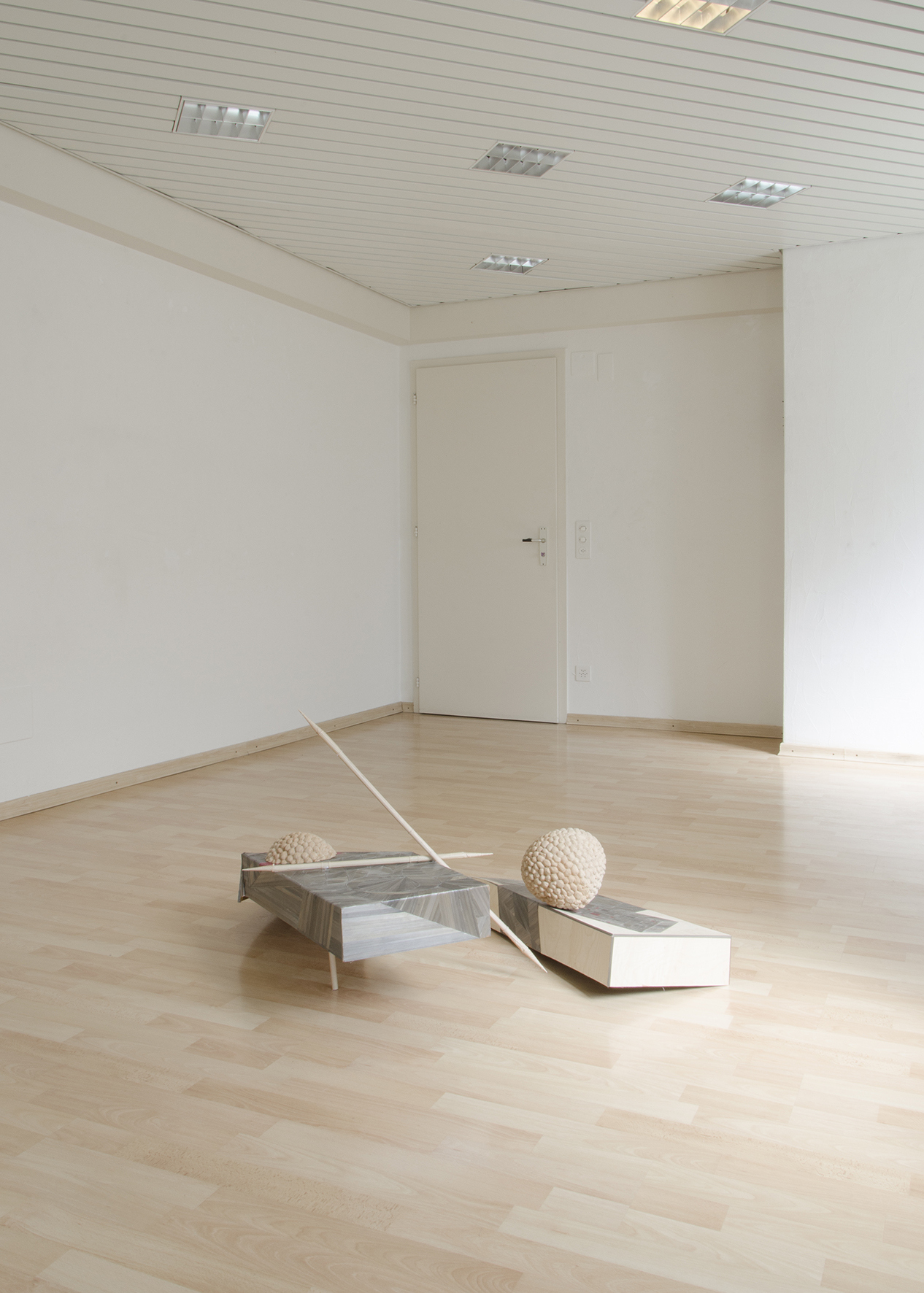 Anna Christen, As Long As It’s Polite,  2026, Wood, Rye straw, Printed paper