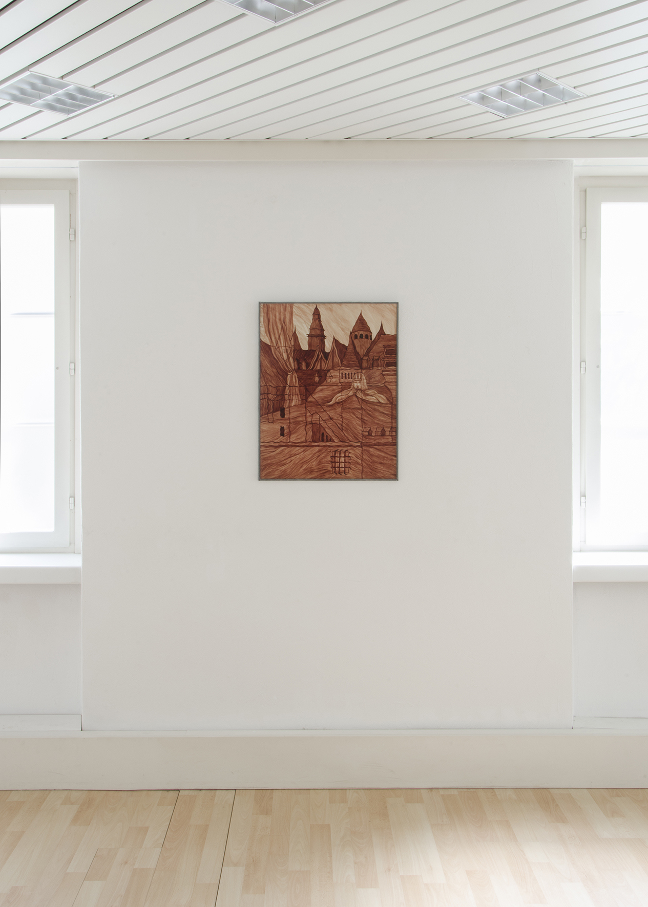 Alison Flora, Le vent des songes, 2023, Human blood on paper, lead frame