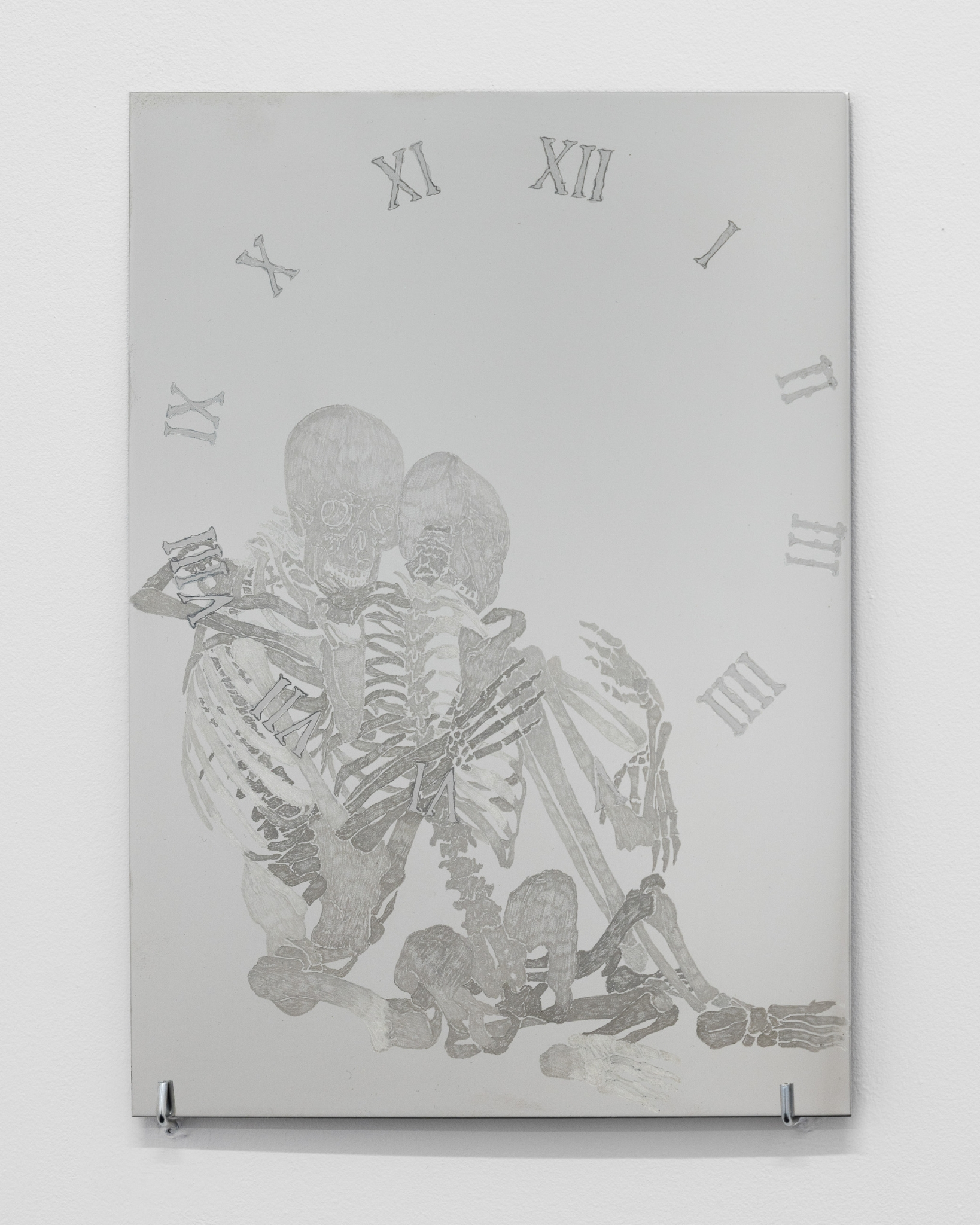 Konrad Gubała, „Saints Losers”, 2026, engraving and varnish on stainless steel, 21 x 30 cm