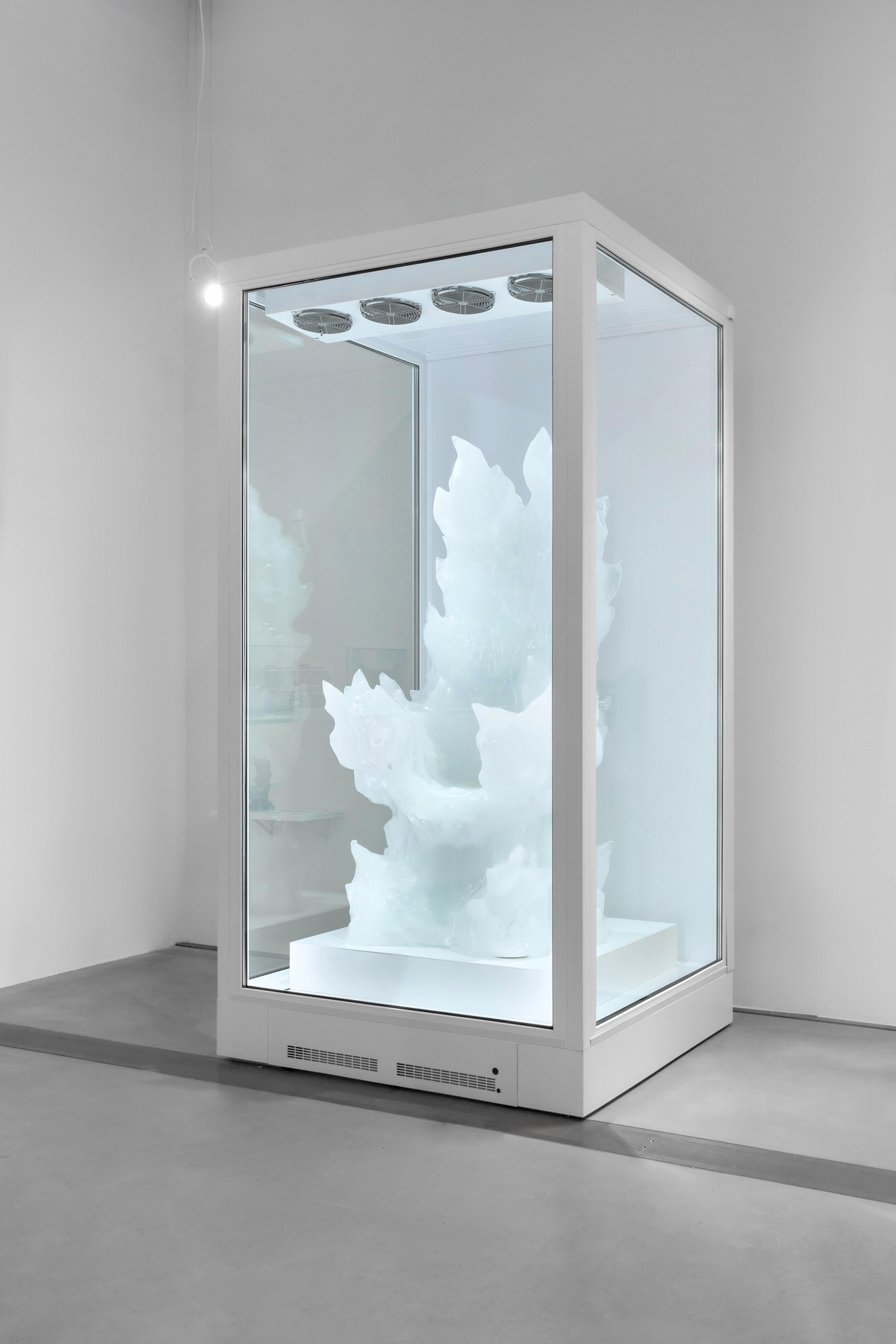 Daria Arbuzova, Frozen Throne, 2026. 3D printing, PETG plastic, ice, refrigeration equipment.