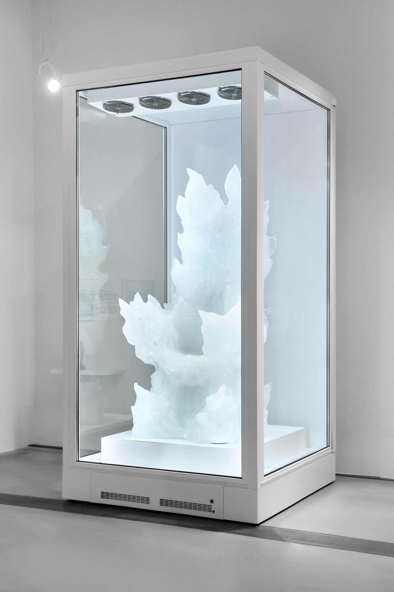 Daria Arbuzova, Frozen Throne, 2026. 3D printing, PETG plastic, ice, refrigeration equipment.