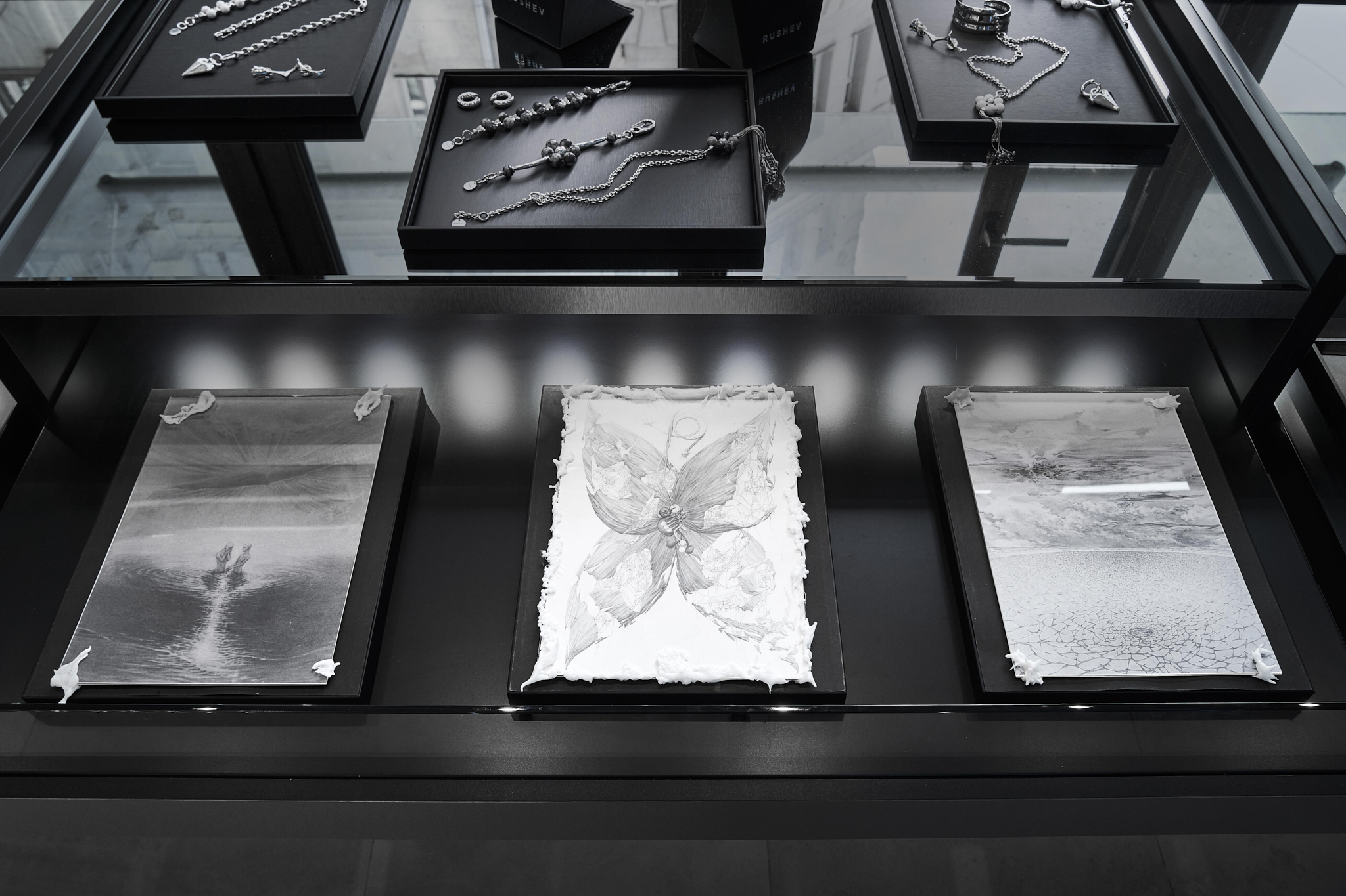 Dasha Dawsh, Sea of blood, 2026, Last drop, 2025, Destiny of a beetle, 2024, pencil on paper
