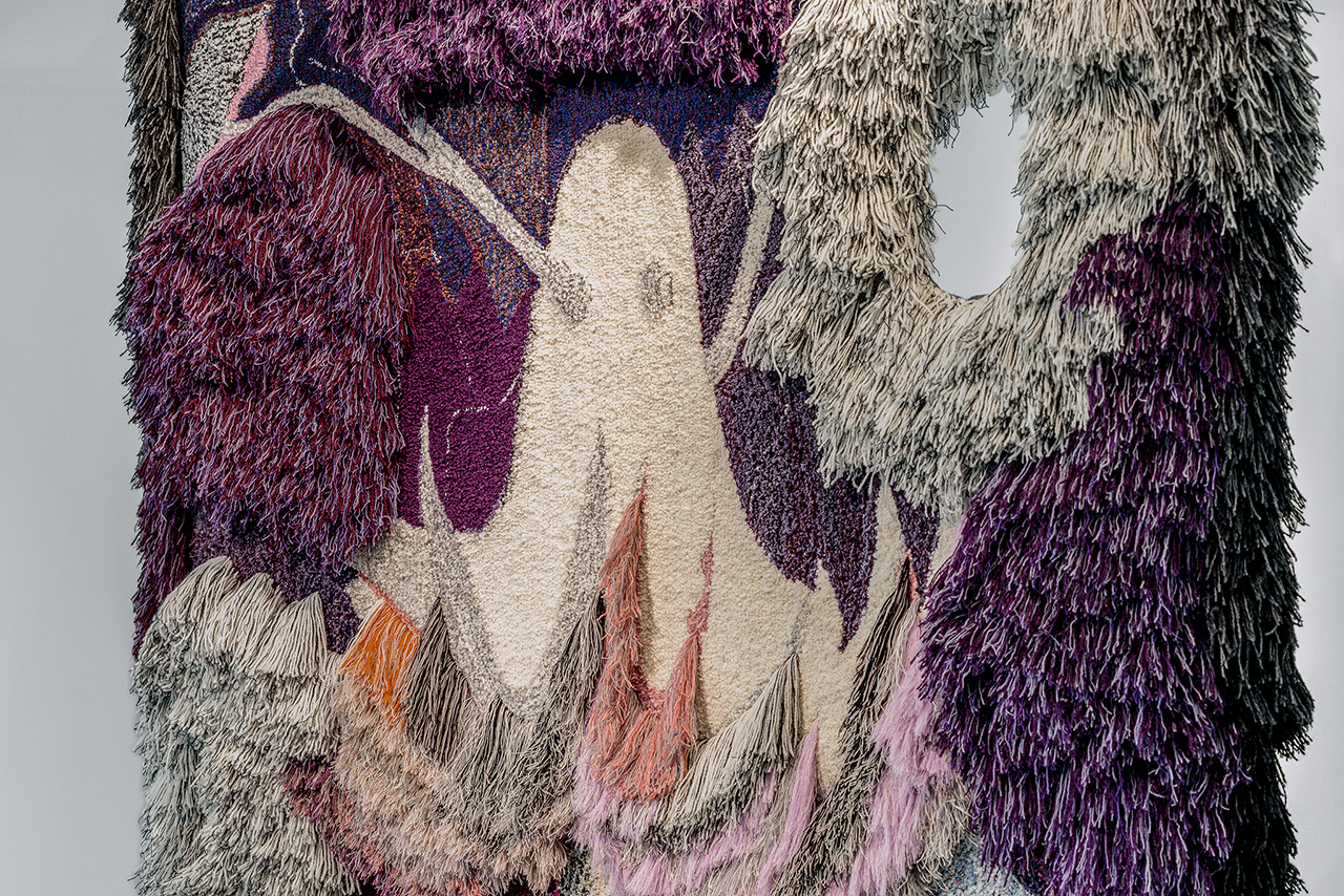 Blueberry Juice Drinker, 2026 (detail). Tufting and rya technique. Wool, cotton, acrylic
