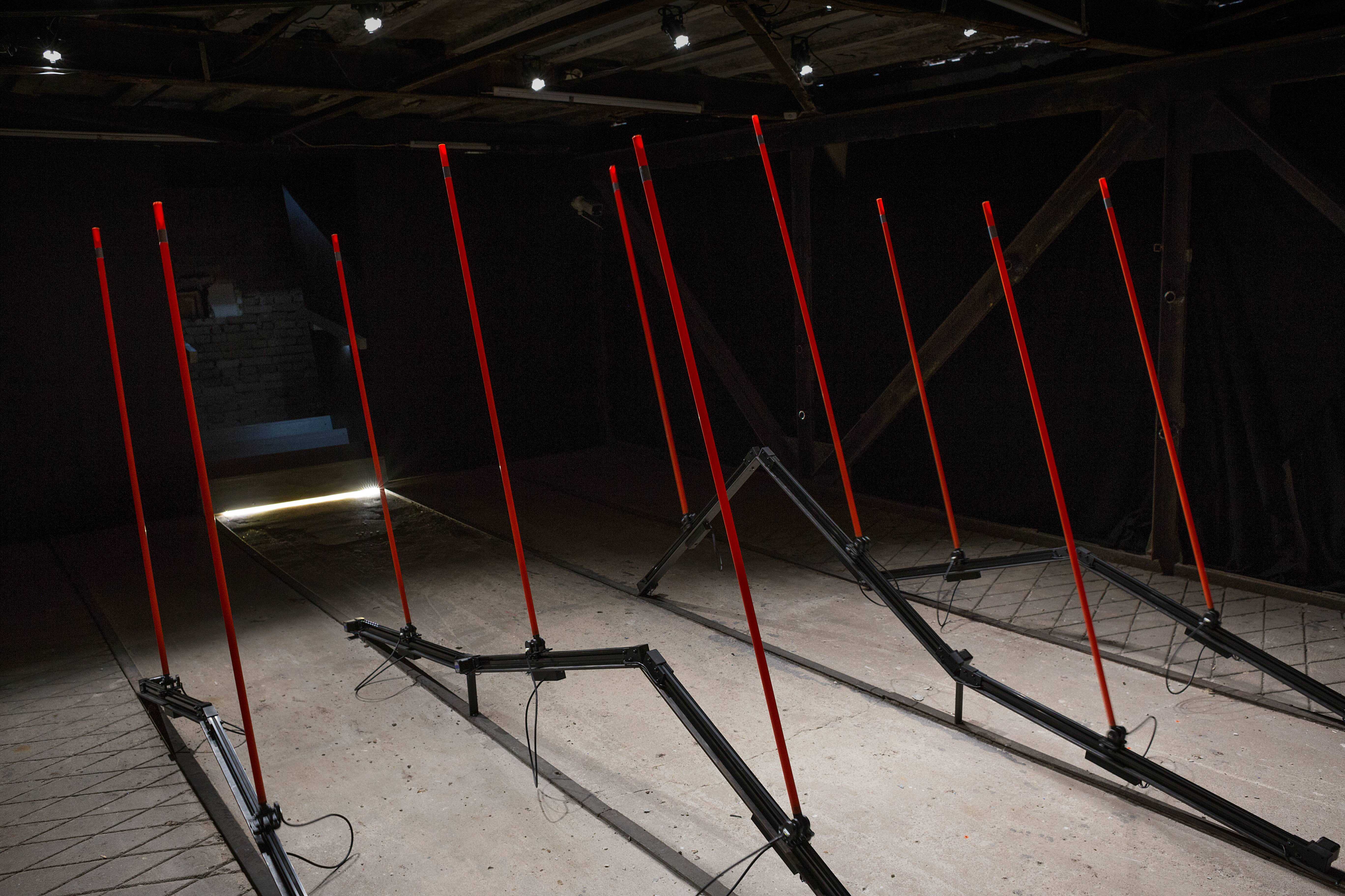 Taavi Suisalu, Negotiating Balance, 2026. Installation (electronics, motors, gravity). 