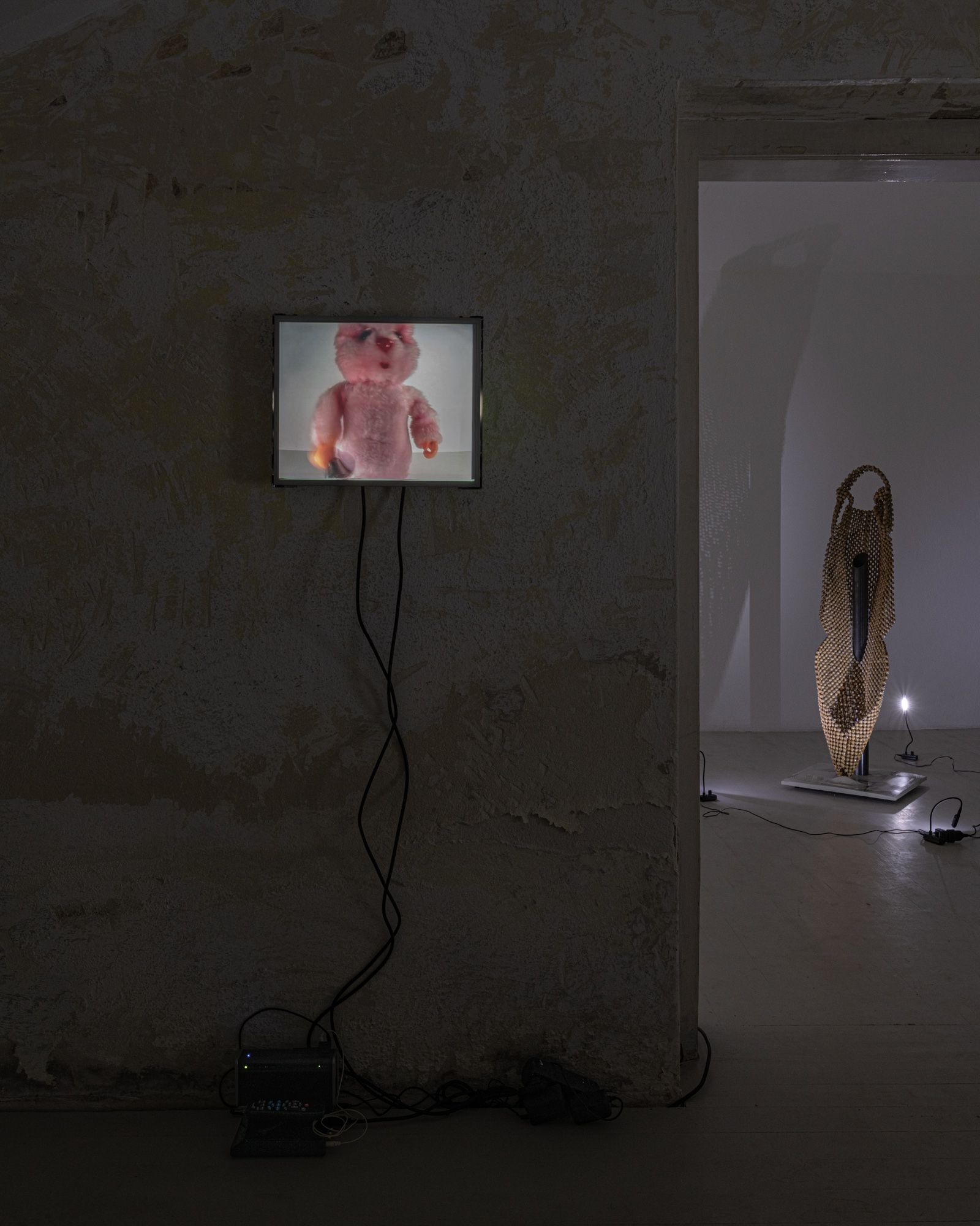 Installation View, Any justice needs a lie, Anna Jermolaewa, Solo, Video, 1999, René Stiegler, The best part of pretend is the end, Wood, Epoxy, Steel, PLA, Varnish, Concrete, 2026