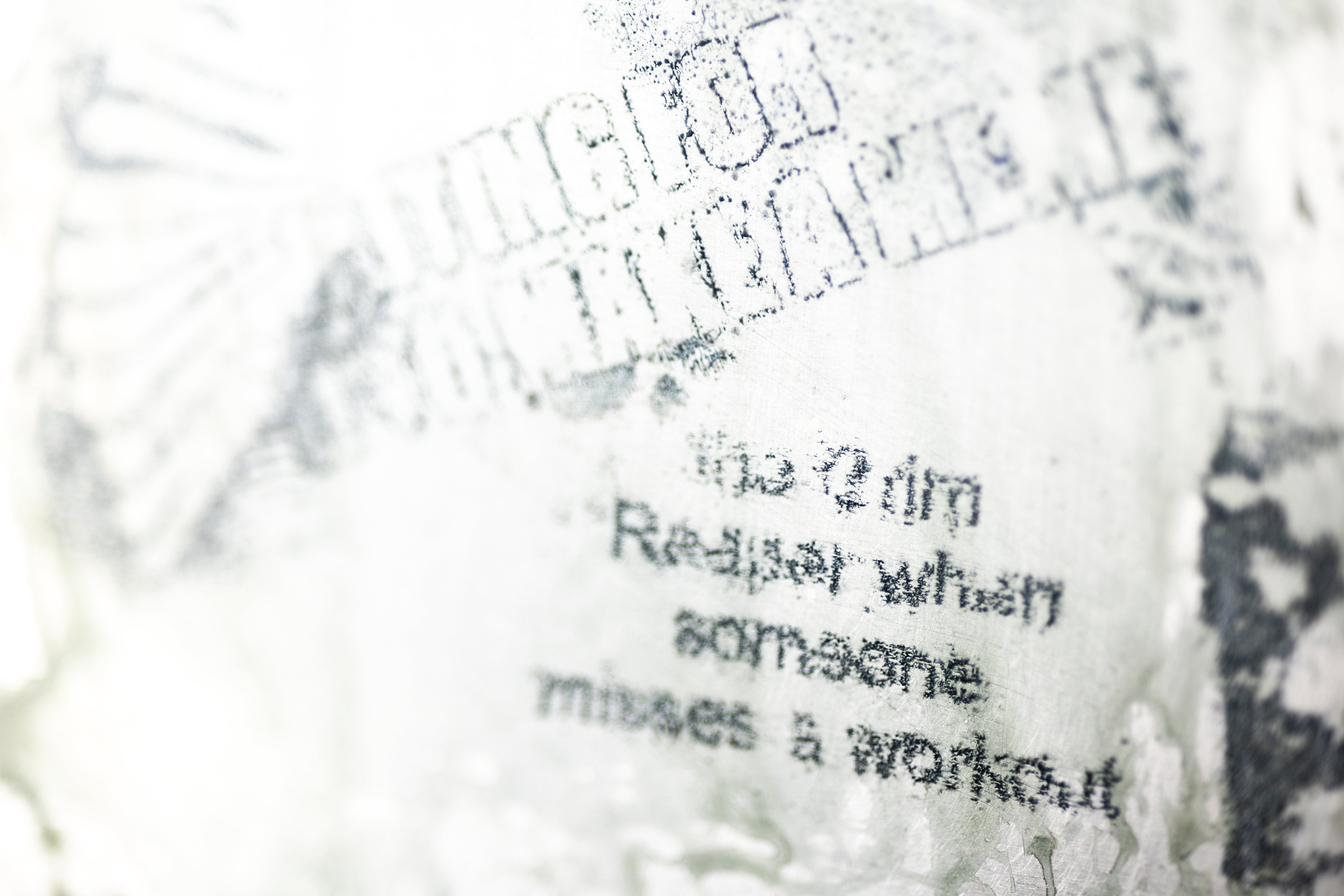 ﻿The Death of Sincerity (proof), nitro transfer, cyanotype on metal sheet,  21 × 17 cm, 2025 – detail