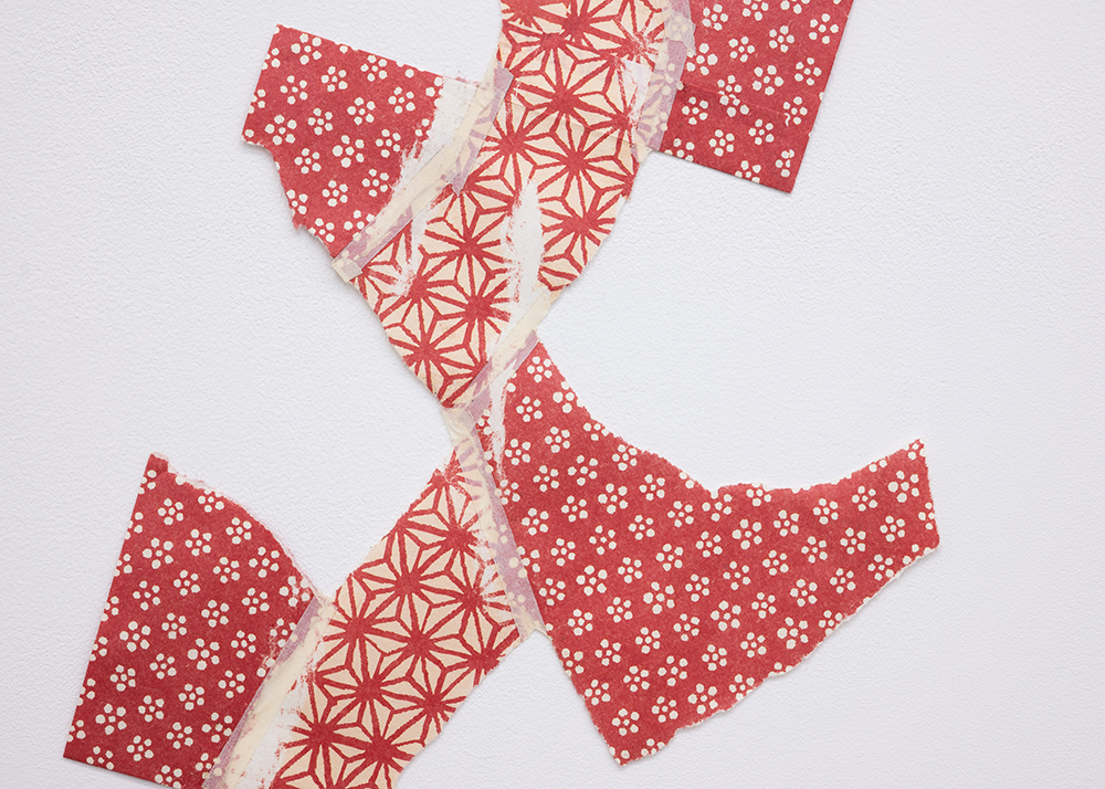 Hideyo Ohtsuki, Gift, 2020, acrylic on torn paper bag, 39.5 x 18.5 cm each