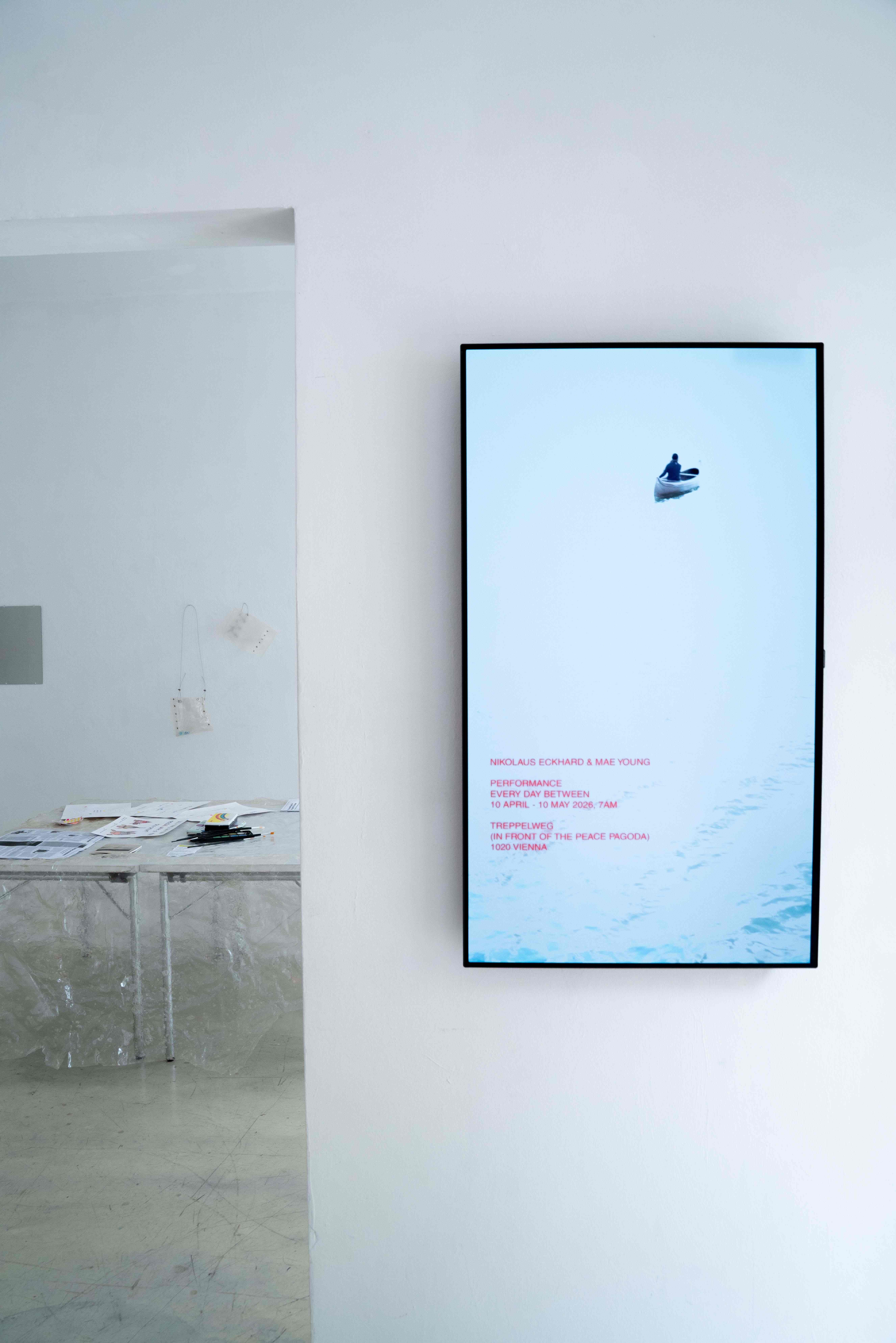 Nikolaus Eckhard, Mae Young. 2026 Single- channel video, participartorial performance/ canoe ride each morning at the Danube