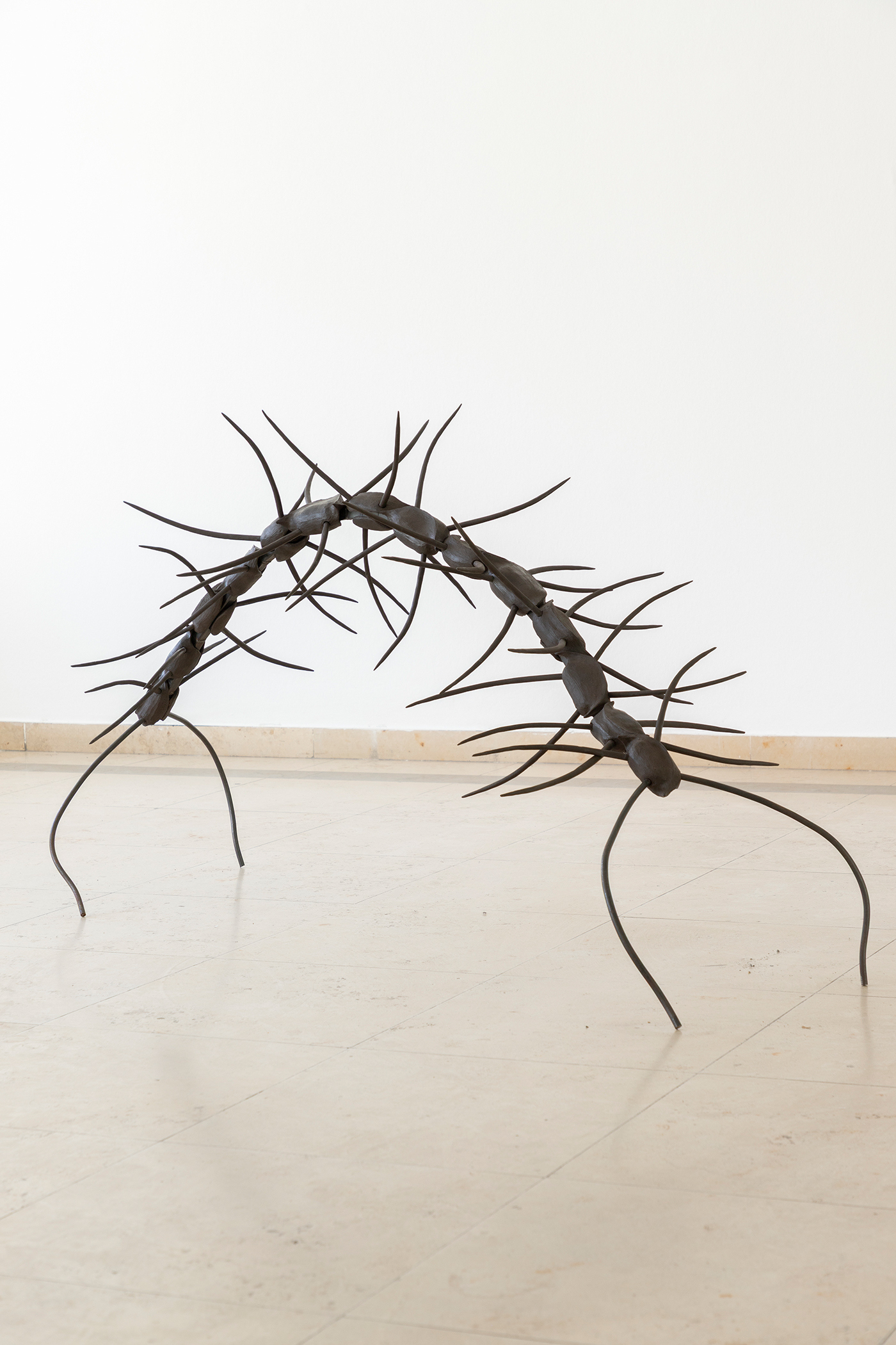 Chaetosisters, 2025 (I & II), Diogo da Cruz, ceramic and steel, 240 × 70 × 75 cm and 160 × 60 × 90 cm