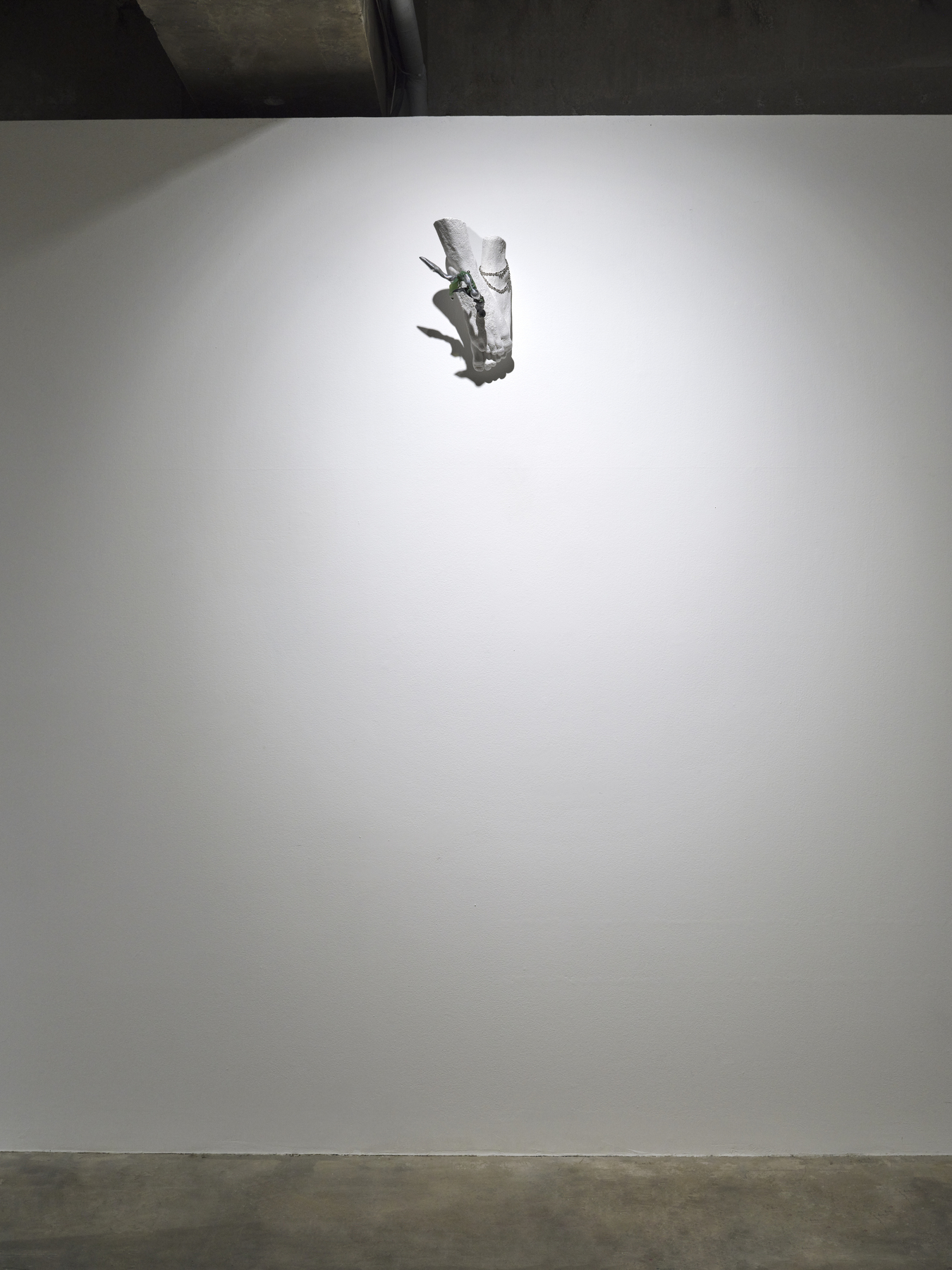 The Body that Remembers Itself, 2026, 3D printed PLA, aluminum casting, piercing, microcement, latex, heat shrink rubber, 42×30×16cm