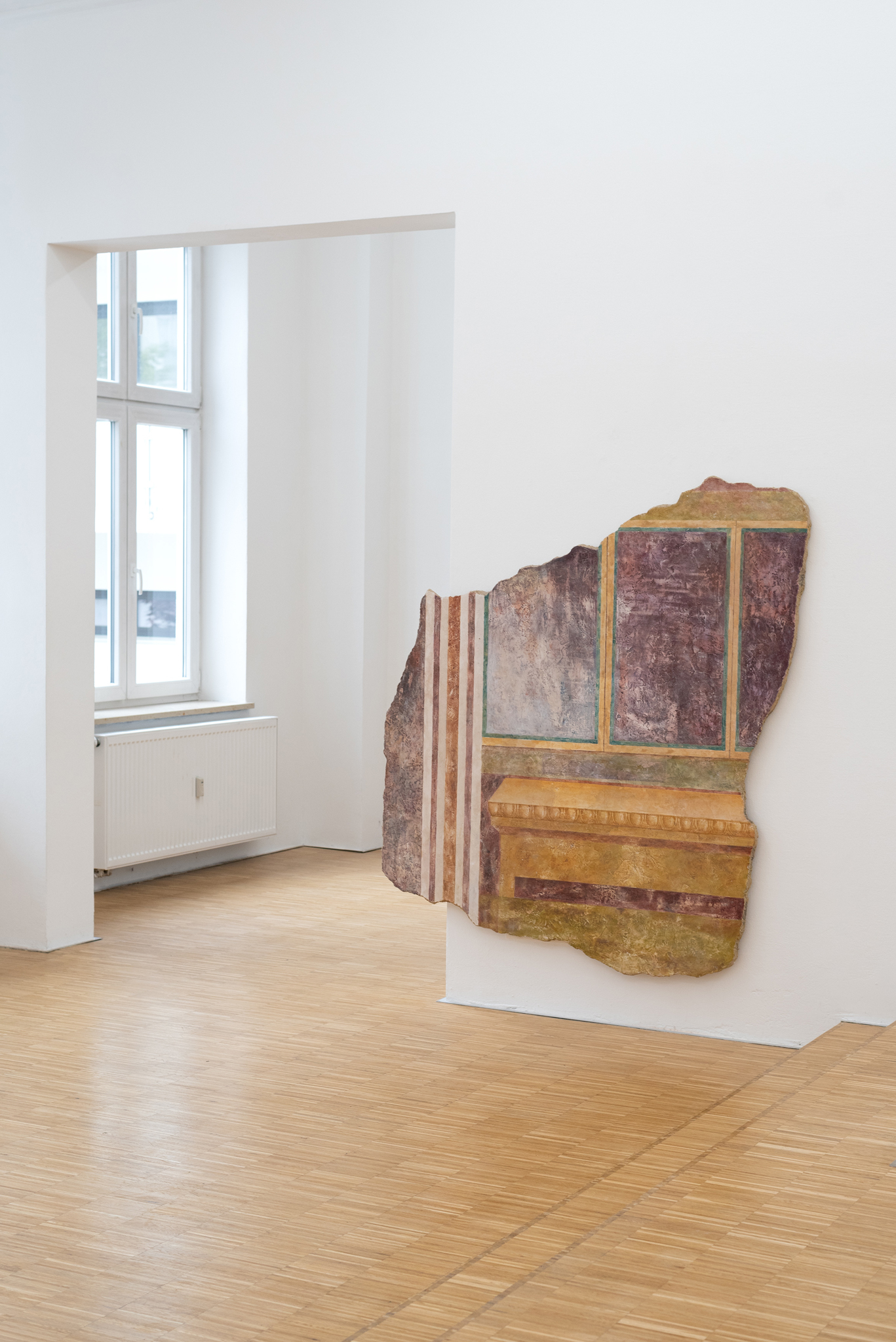 Andrea Zabric in collaboration with Bernt Preisegger, Untitled (Pompeii Propp III) 2024, Pigments and binding agents on plaster and birch plywood 160 x 150 x 4 cm
