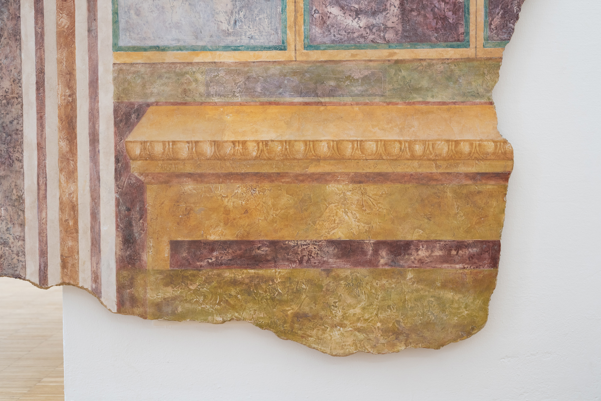 Andrea Zabric in collaboration with Bernt Preisegger, Untitled (Pompeii Propp III) 2024, Pigments and binding agents on plaster and birch plywood 160 x 150 x 4 cm (detail)