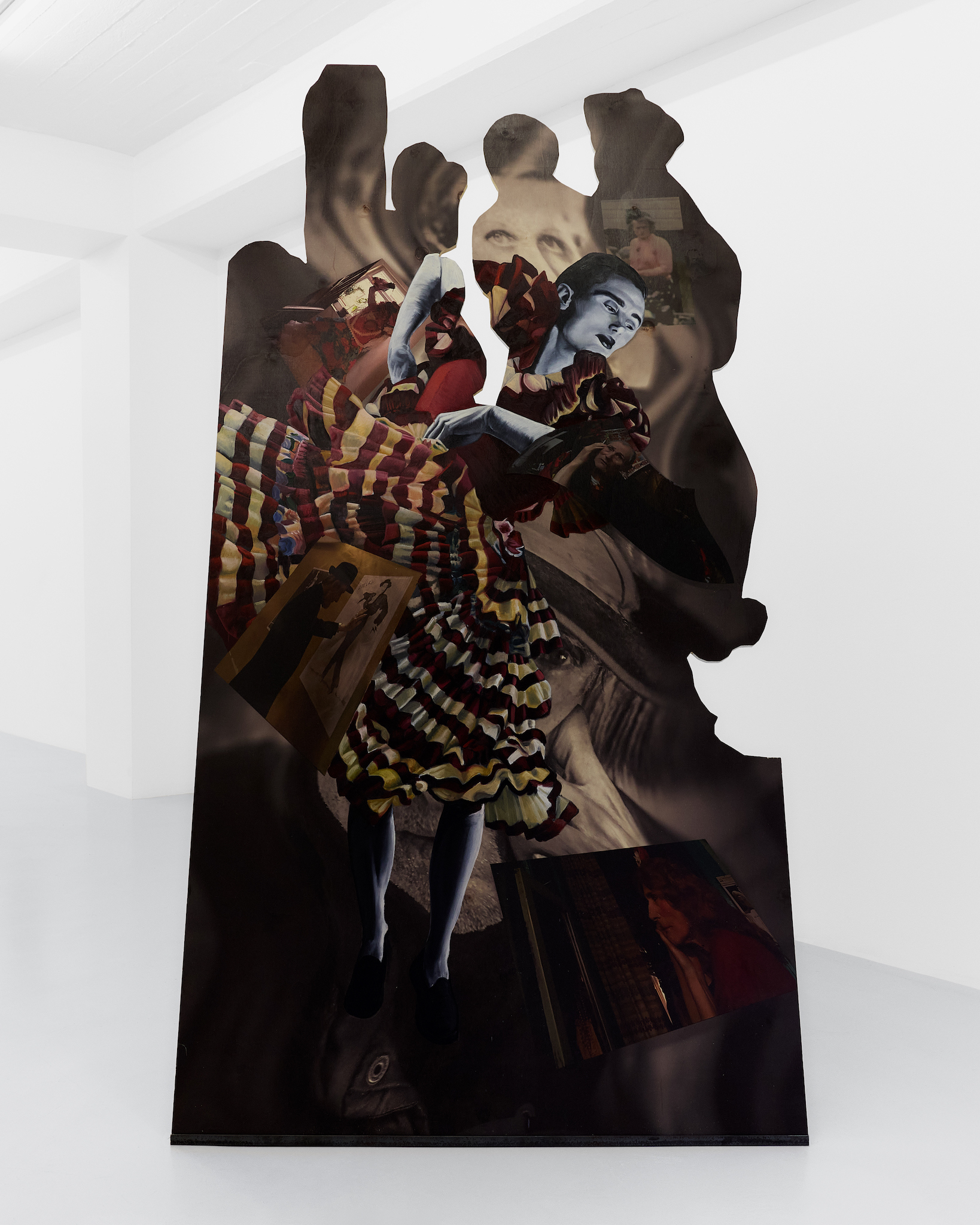 Mikołaj Sobczak, Sylvin Rubinstein, 2024, oil, print on wood, disassembled metal stand. Photo: Julia Malmquist 