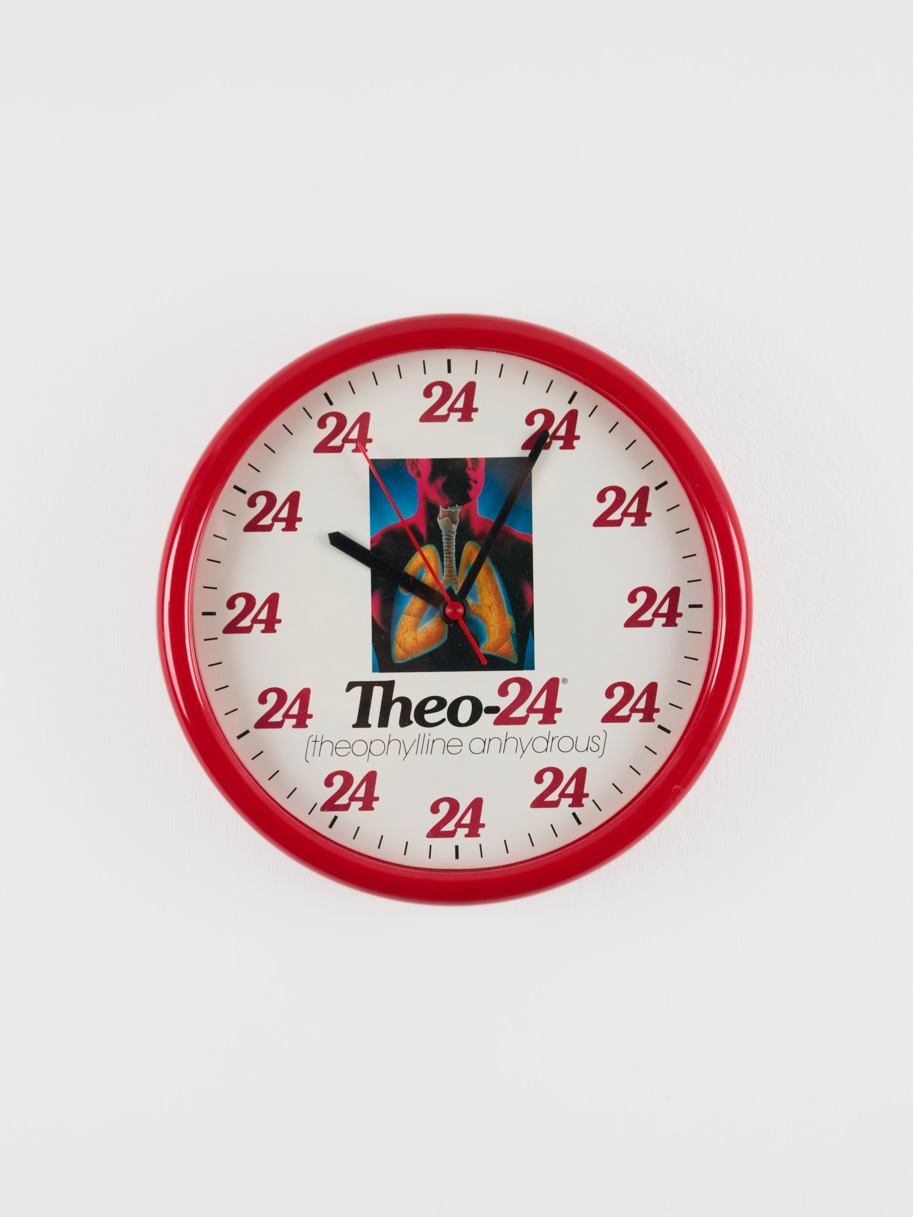 Racheal Crowther, Theo-24, 2023, pharmaceutical clock, diameter 24.5 x 3.5 cm, A plus A Gallery, ph Clelia Cadamuro