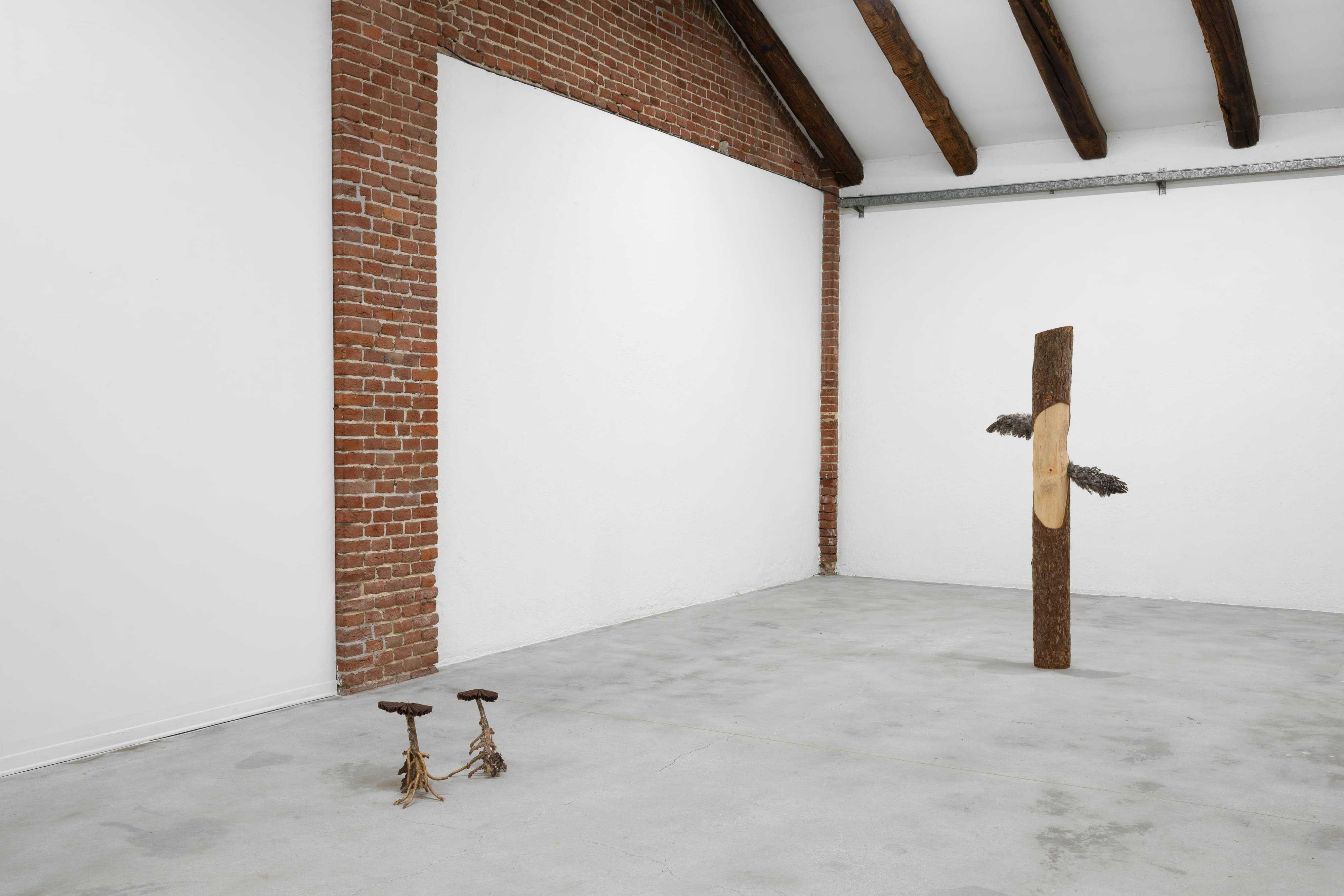Ingeborg Tysse, Old Snag, 2026 Pine wood, bird feathers 178 x 80 x 25 cm