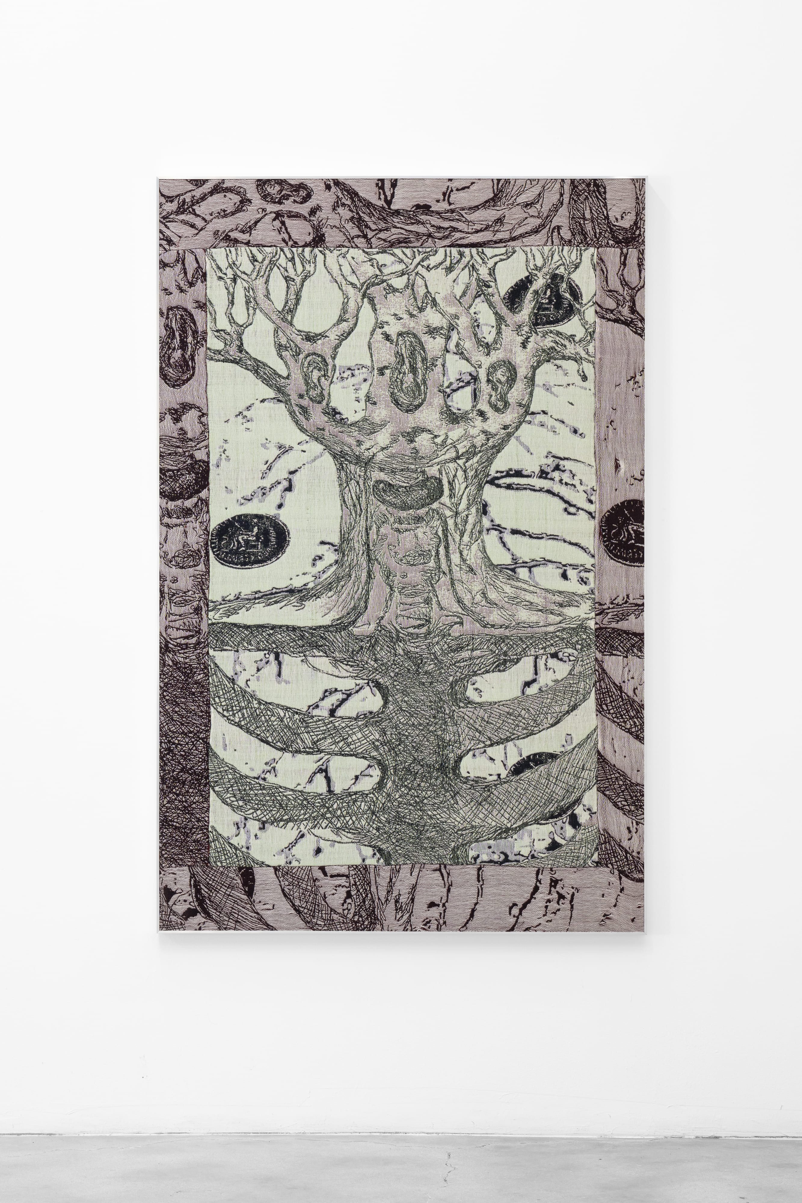 Ingeborg Tysse, Rib Ear, 2026 Handwoven digitvrd weaving in wool and linen, aluminium frame 165 x 107 x 4 cm 