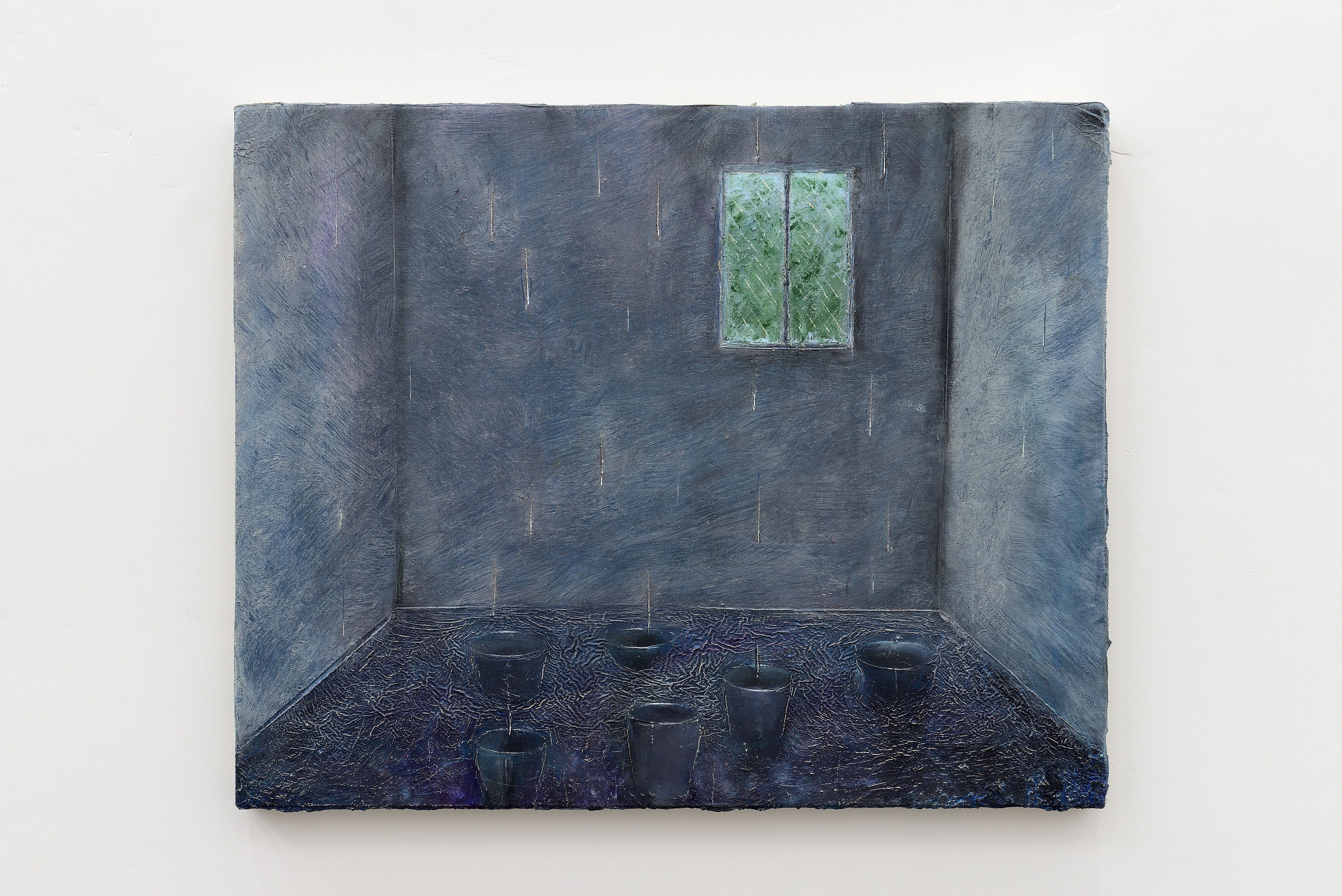Cyryl Polaczek, Dripping room in blue, 2026, oil on canvas, 33 x 41 cm. Photo by Roberto Apa. Courtesy of the Artist and ADA, Rome