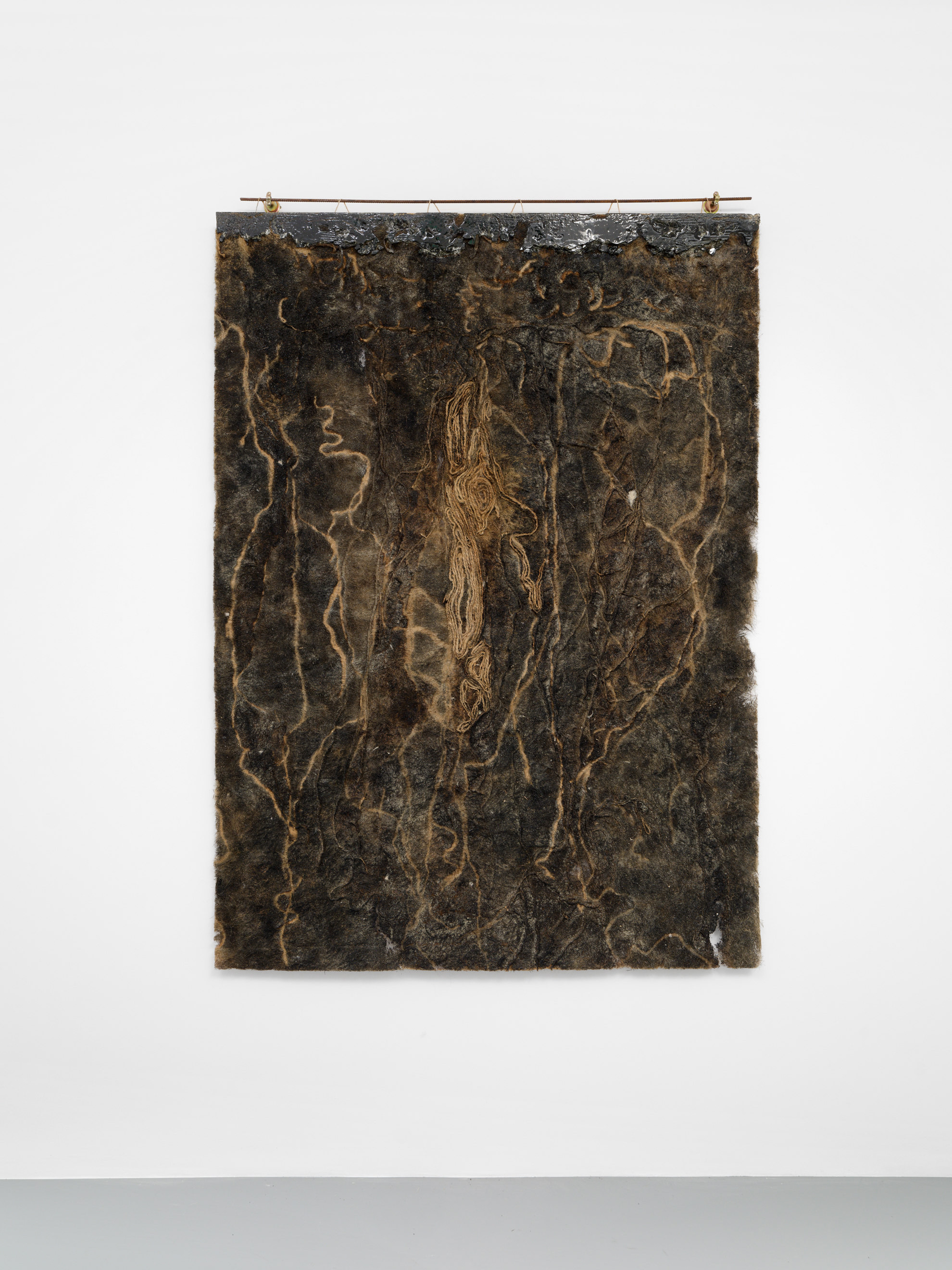 Louis Guillaume, Les résignées 3, 2026, Stipa tenuissima, charcoal powder, pine resin, 175 x 125 cm 