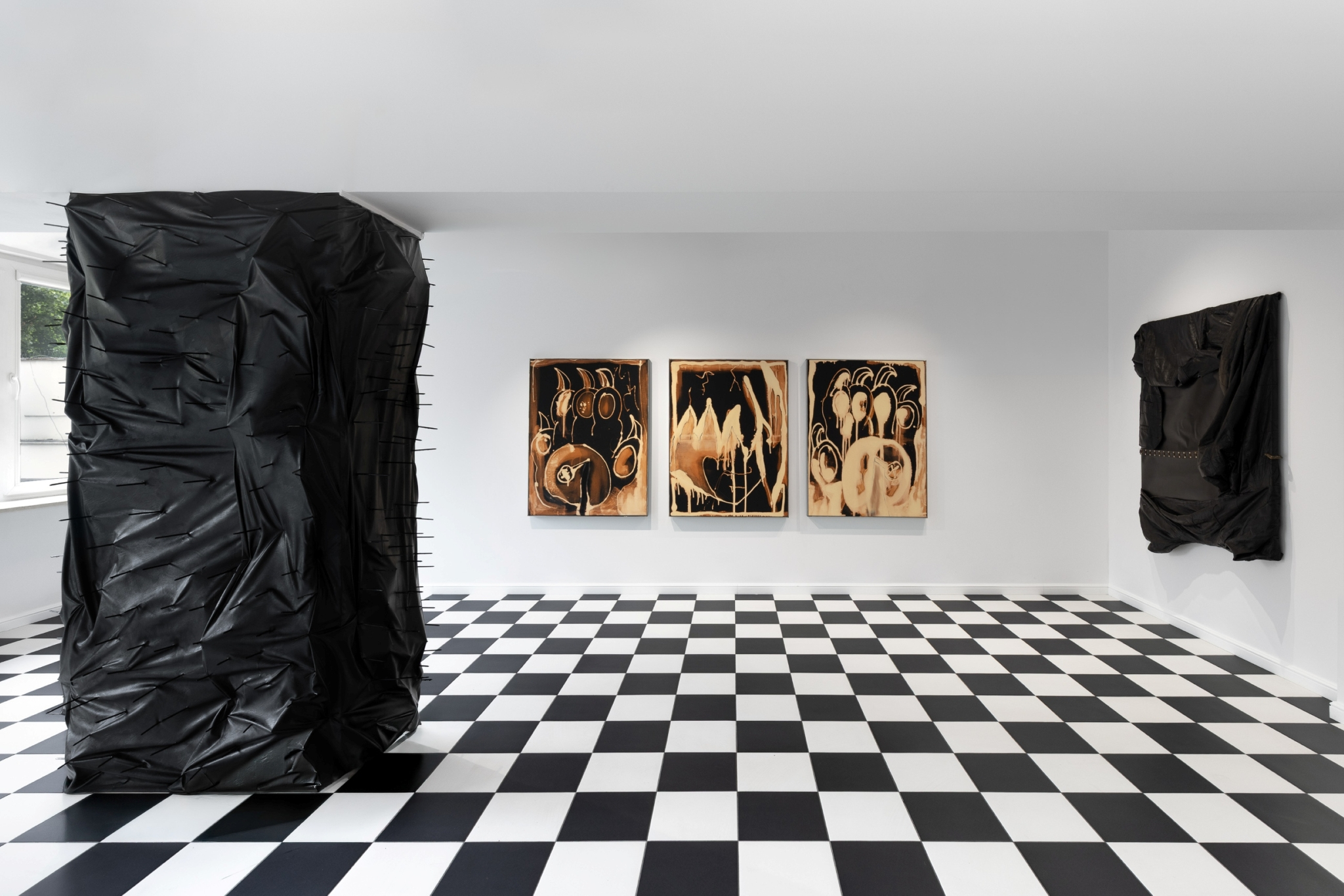 Mikołaj Sobotka, „Crucifixation”, 2026, bleach on canvas, triptych, 121,5 x 94 cm / each