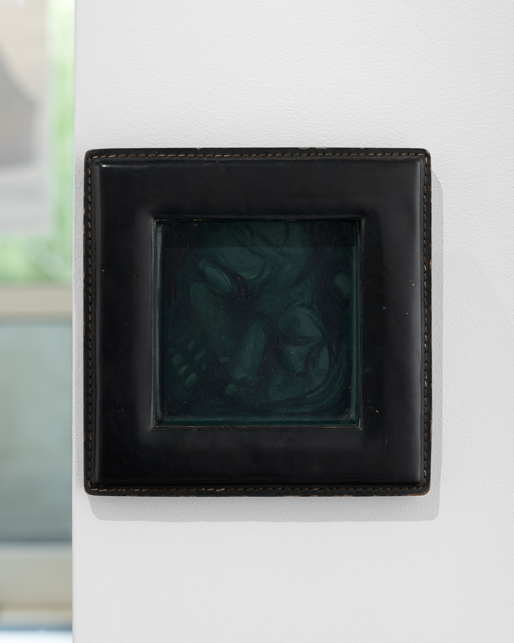 Milan Zientara, „Toxic Avenger”, 2026, oil on wood, leather, 19,5 x 19,5 cm