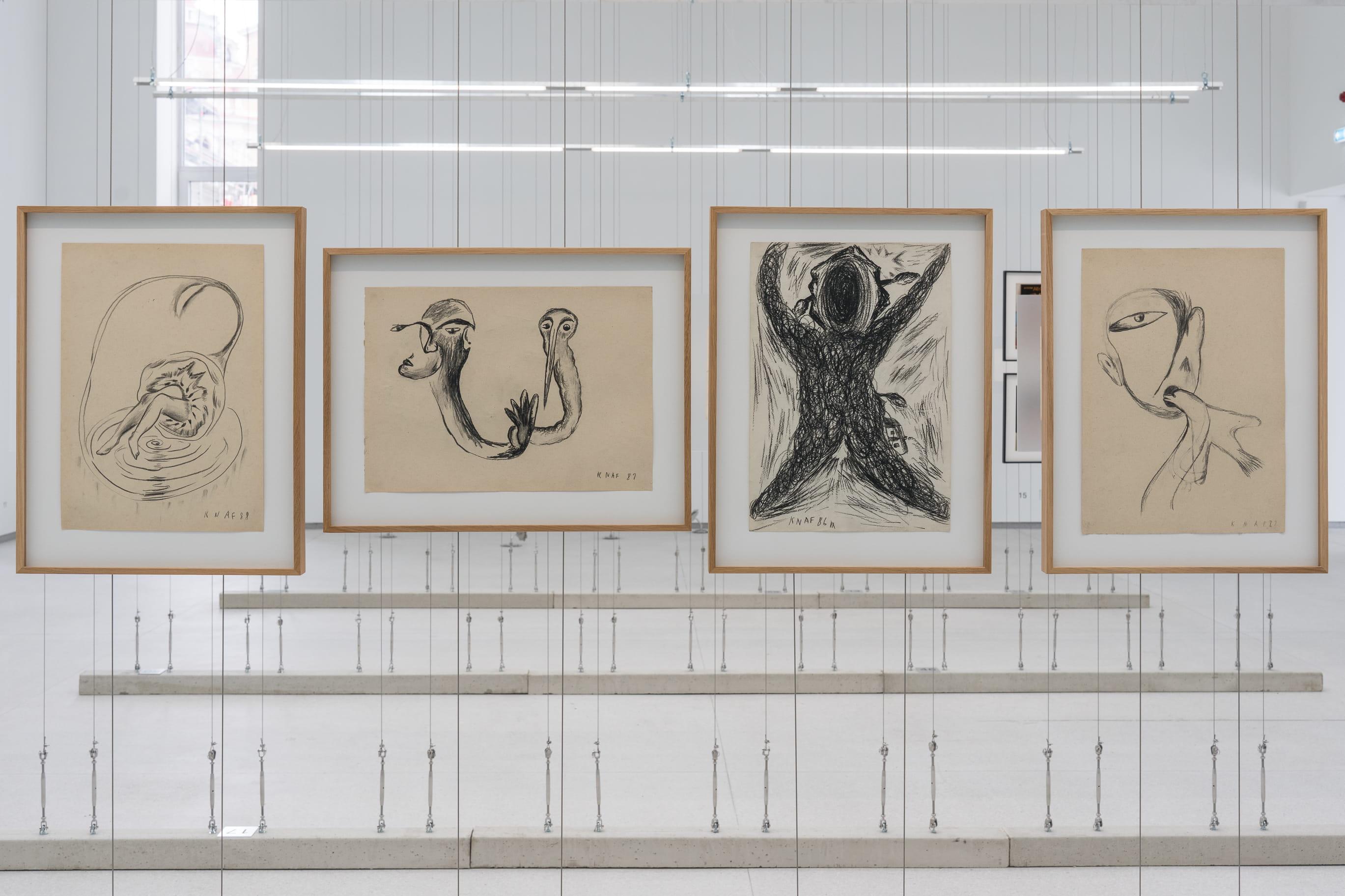 KNAF (Leszek Knaflewski, 1960–2014), series of drawings, dimensions variable. Courtesy of the artist’s family and Piktogram, Warsaw. “Superglue, or Inventing the Friend”, Contemporary Art Centre, 2026.Photographer: Andrej Vasilenko
