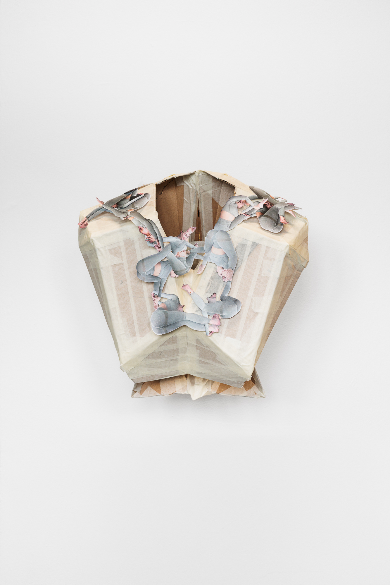 Moritz Fuehrer, Turn of the Century, 2026, Cardboard, masking tape, laser print, clear tape, 34 × 38 × 33 cm